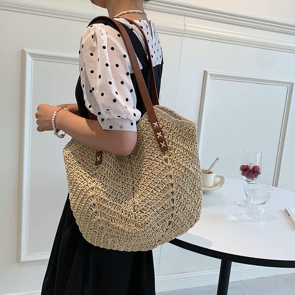 Stylish Large Straw Tote Bag for Women - Breathable Woven Beach Handbag with Wide Shoulder Strap - Perfect for Summer Vacation, Shopping, Picnics & Beach Outings