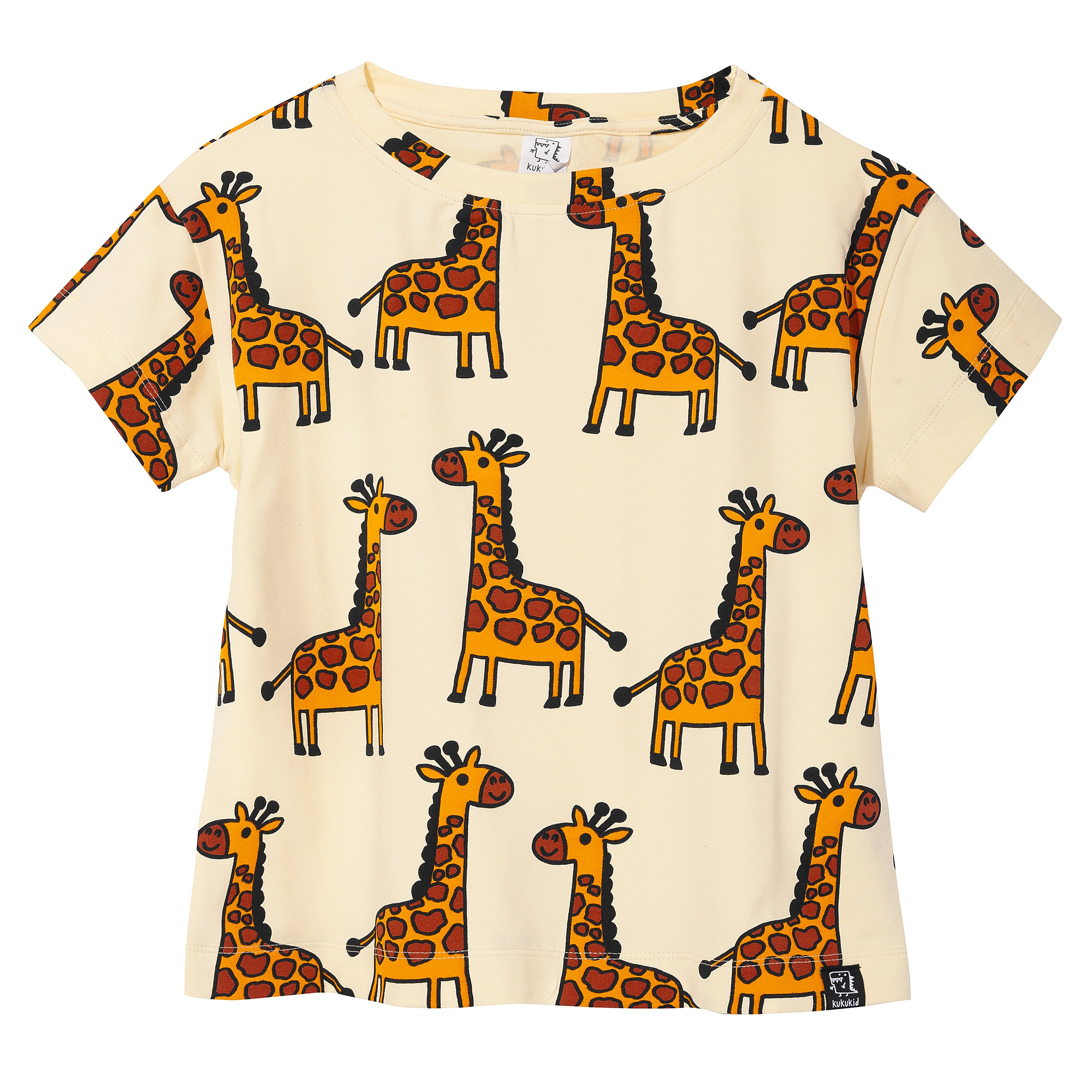 Kukukid Yellow Giraffe Graphic T-Shirt for Kids - Soft Cotton Tee with Cute Animal Print for Playdates & Everyday Wear