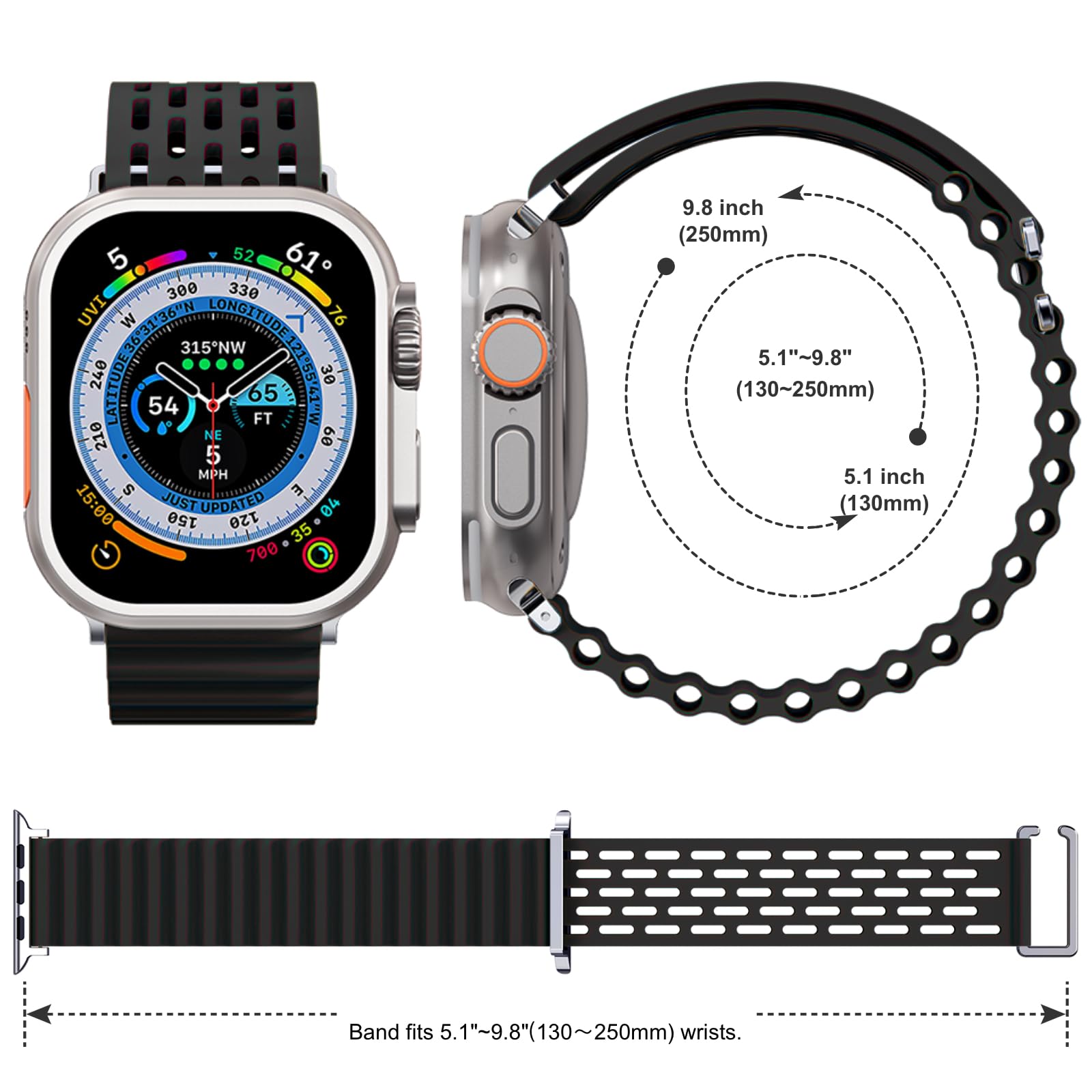 Premium Soft Silicone Sport Band for Apple Watch Series 1-9, Ultra 2, SE - Compatible with 38mm 40mm 41mm 42mm 44mm 45mm 49mm iWatch - Durable Replacement Strap for Men & Women - Perfect for Workouts, Running & Daily Wear