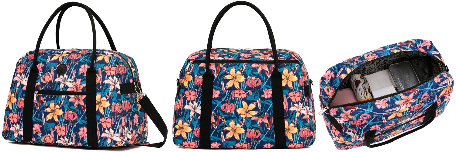 Tosca TCA935 Stylish Blue Floral Tote Duffle Bag for Women - Perfect for Travel, Gym, Work & Everyday Use