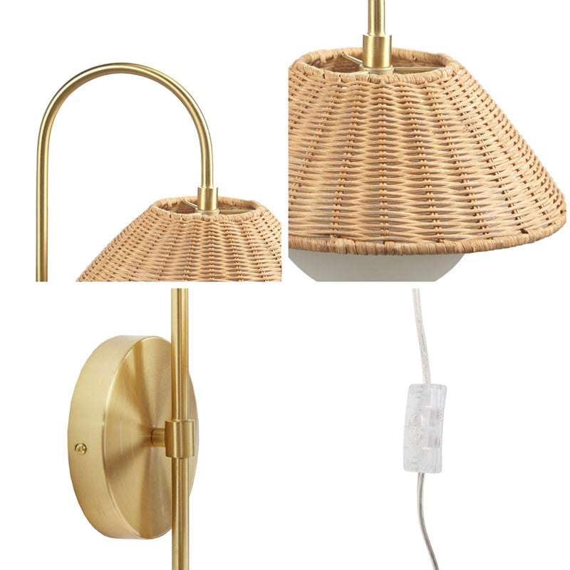Laguna Rattan Weave Wall Sconce Light - Boho Coastal Style Shade for Bedroom, Living Room, and Patio Decor