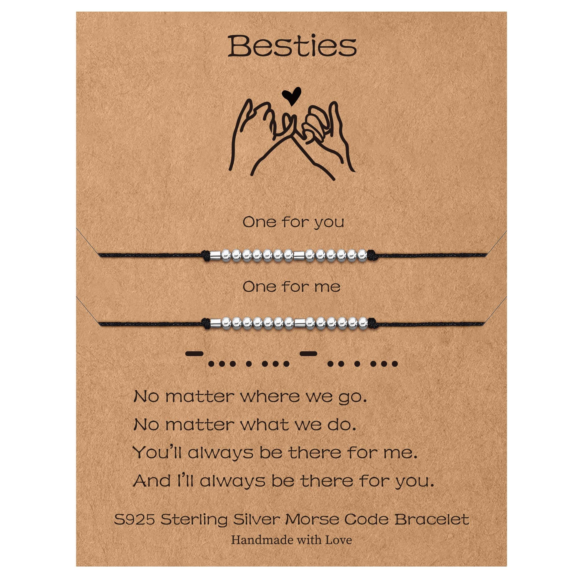 Sterling Silver Morse Code Bracelets for Women - 2pcs Pinky Promise Couple Matching Friendship Bracelets, Inspirational Birthday Gifts for Her, Sister, Best Friend | Perfect for Anniversaries, Valentine's Day & Meaningful Connections