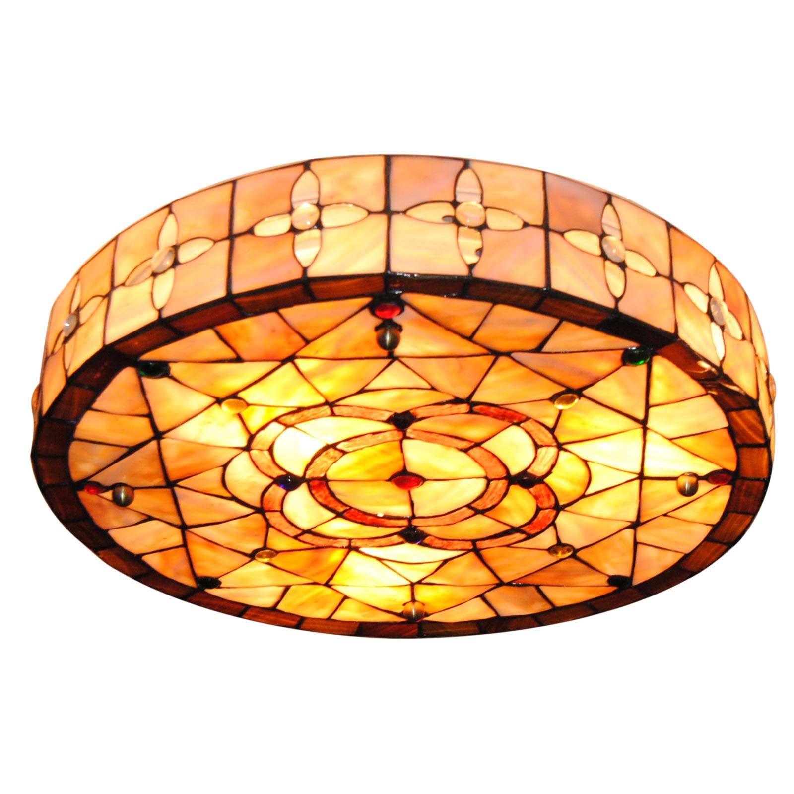Vintage Tiffany Ceiling Light - 18 Inch Flush Mount Chandelier with Floral Shell Shade | Elegant Lighting Fixture for Bedroom, Living Room, Dining Room & Foyer | Perfect for Home Decor and Ambient Lighting