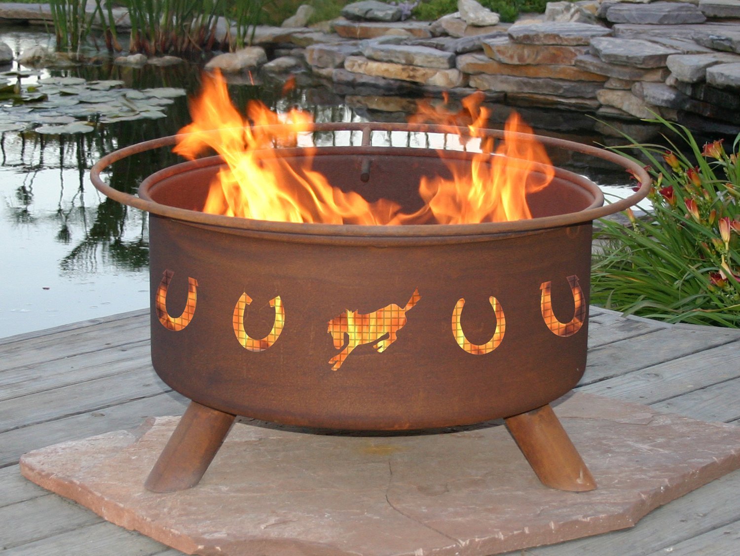 Patina Products F105 30-Inch Horseshoe Fire Pit for Outdoor Backyard, Camping & Patio - Heavy Duty Steel Fire Pit with Rustic Design for Warm Gatherings