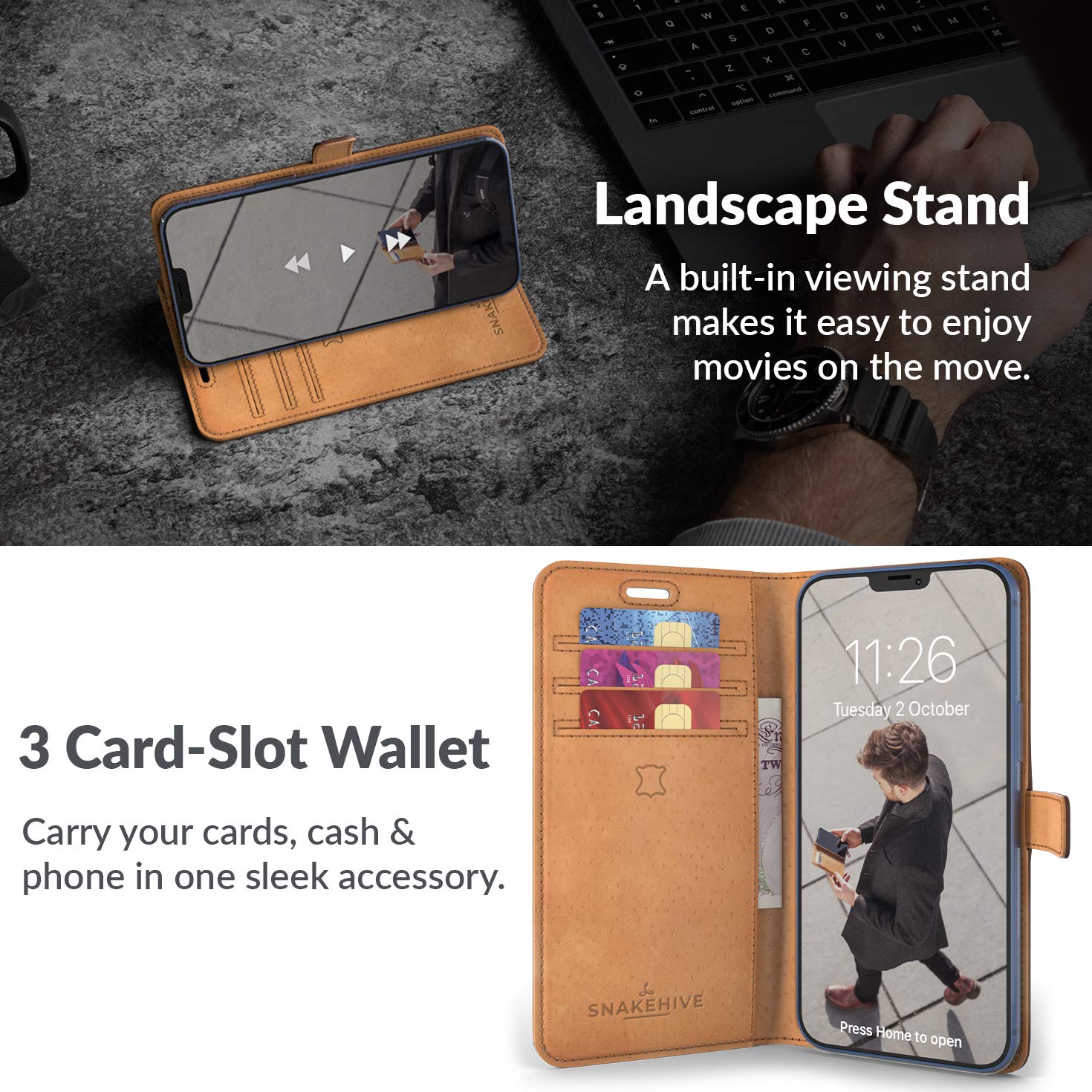 Premium Genuine Leather iPhone 12 Pro Wallet Case - RFID Blocking Flip Folio Cover with Card Slots & Viewing Stand - Slim Protective Phone Wallet for Men & Women | Perfect for Travel, Business & Everyday Use