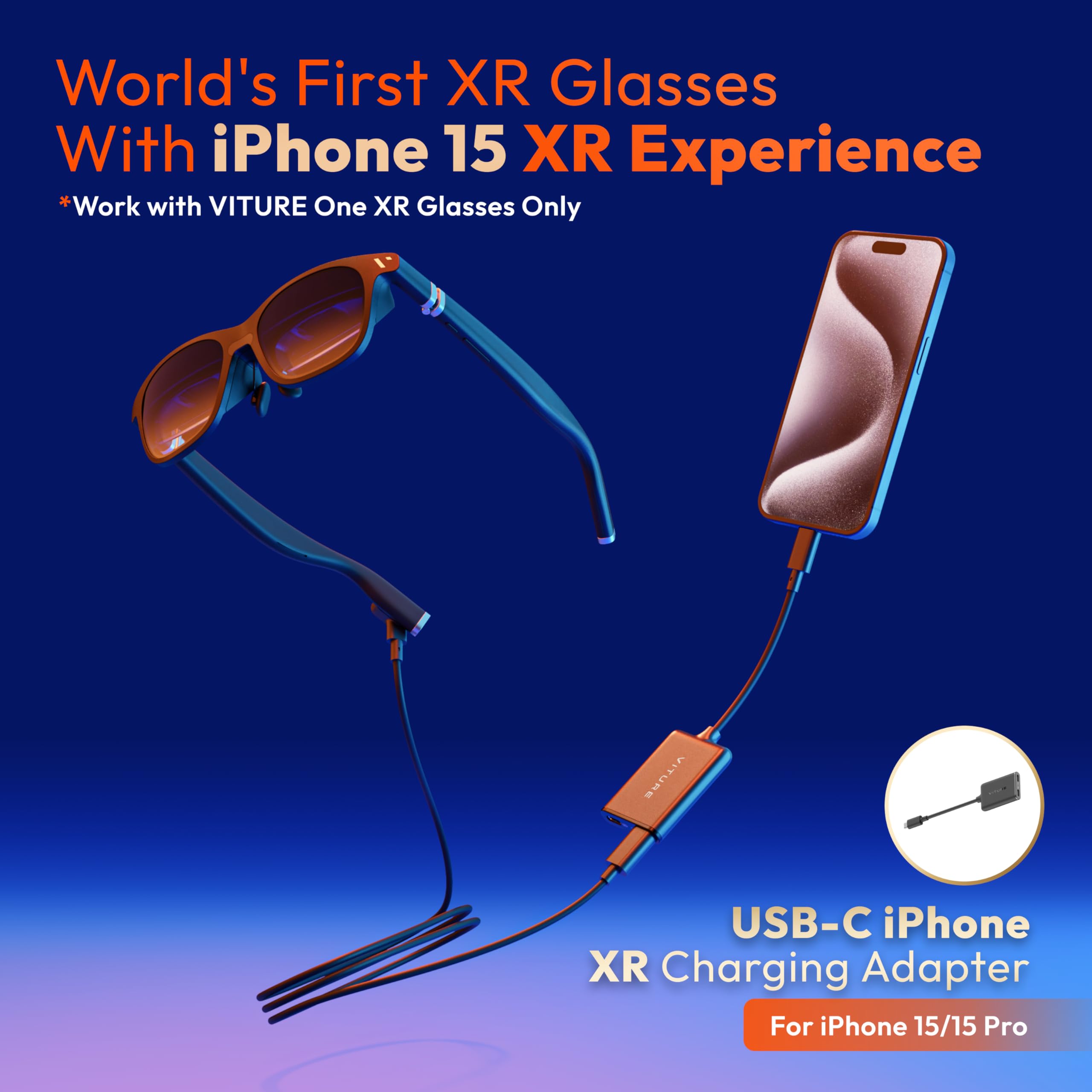 VITURE One XR Glasses for iPhone 16/15 with USB-C Charging Adapter - 3DoF VR Headset for Spatial Video, Multi-Screen Display & 1-Click 3D | Perfect for Gaming, Movies & Virtual Reality Experiences
