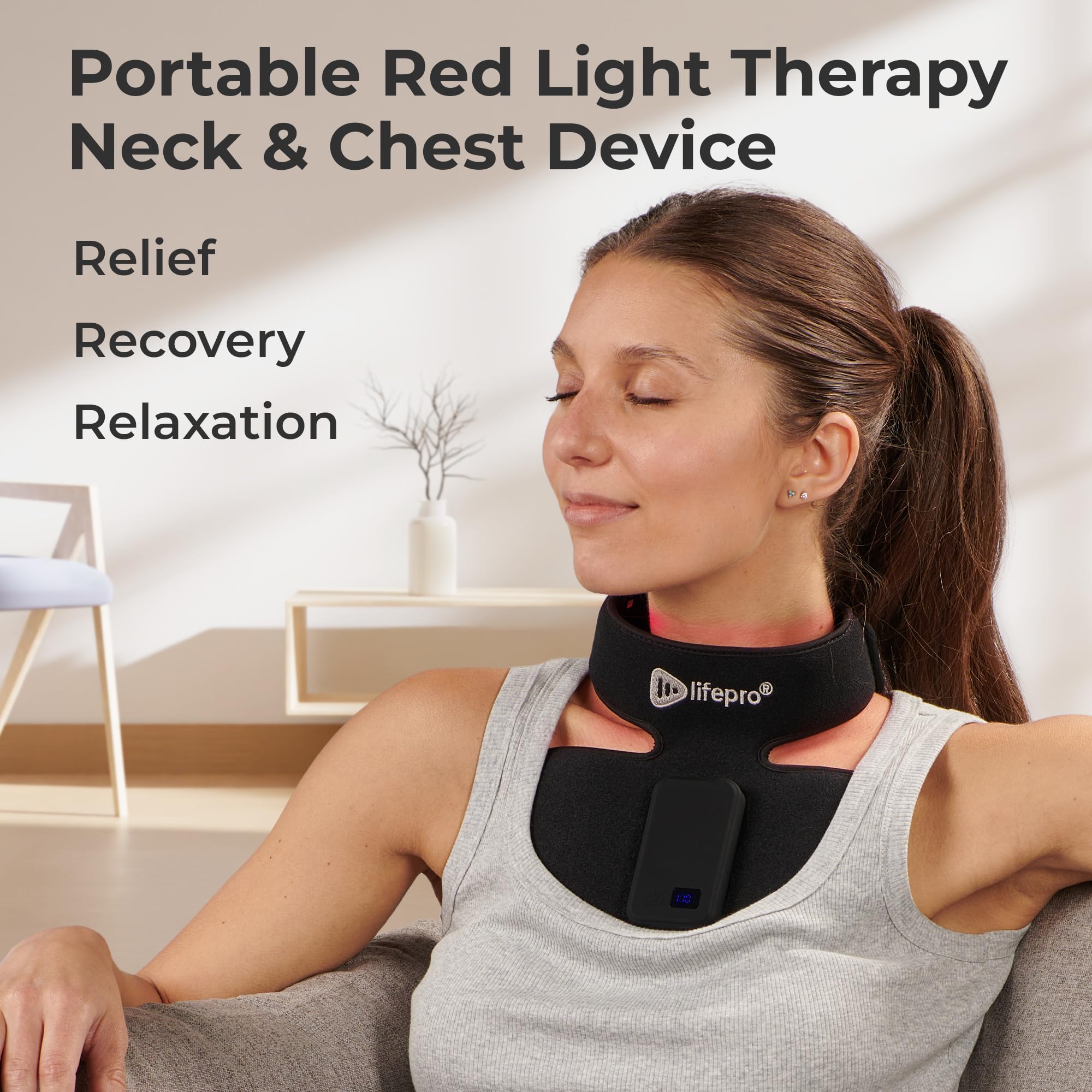 LifePro Red Light Therapy Device for Neck, Back & Chest Pain Relief - Portable & Rechargeable Near Infrared Light Therapy with 660nm Red & 850nm NIR LEDs - Perfect for Home Use, Muscle Recovery & Skin Care