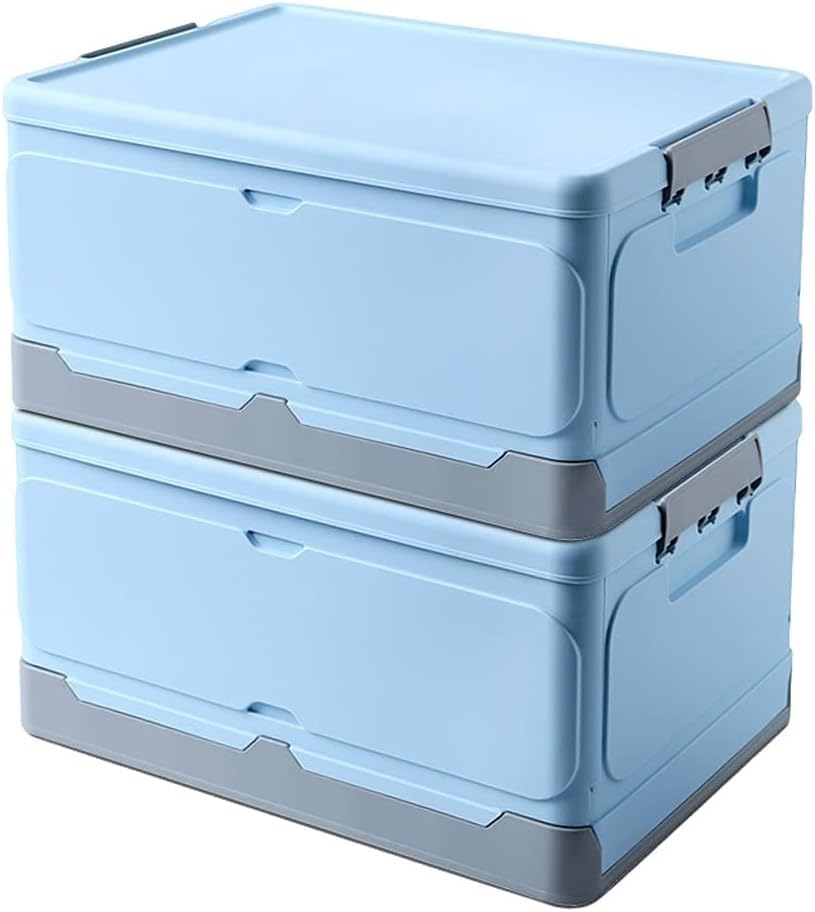 Plastic Storage Cabinet - Foldable Clothes Organizer Box with Hanging Rod, Wardrobe Closet Organizer for Bedroom (Blue) - Perfect for Small Spaces, Dorm Rooms & Apartment Storage Solutions
