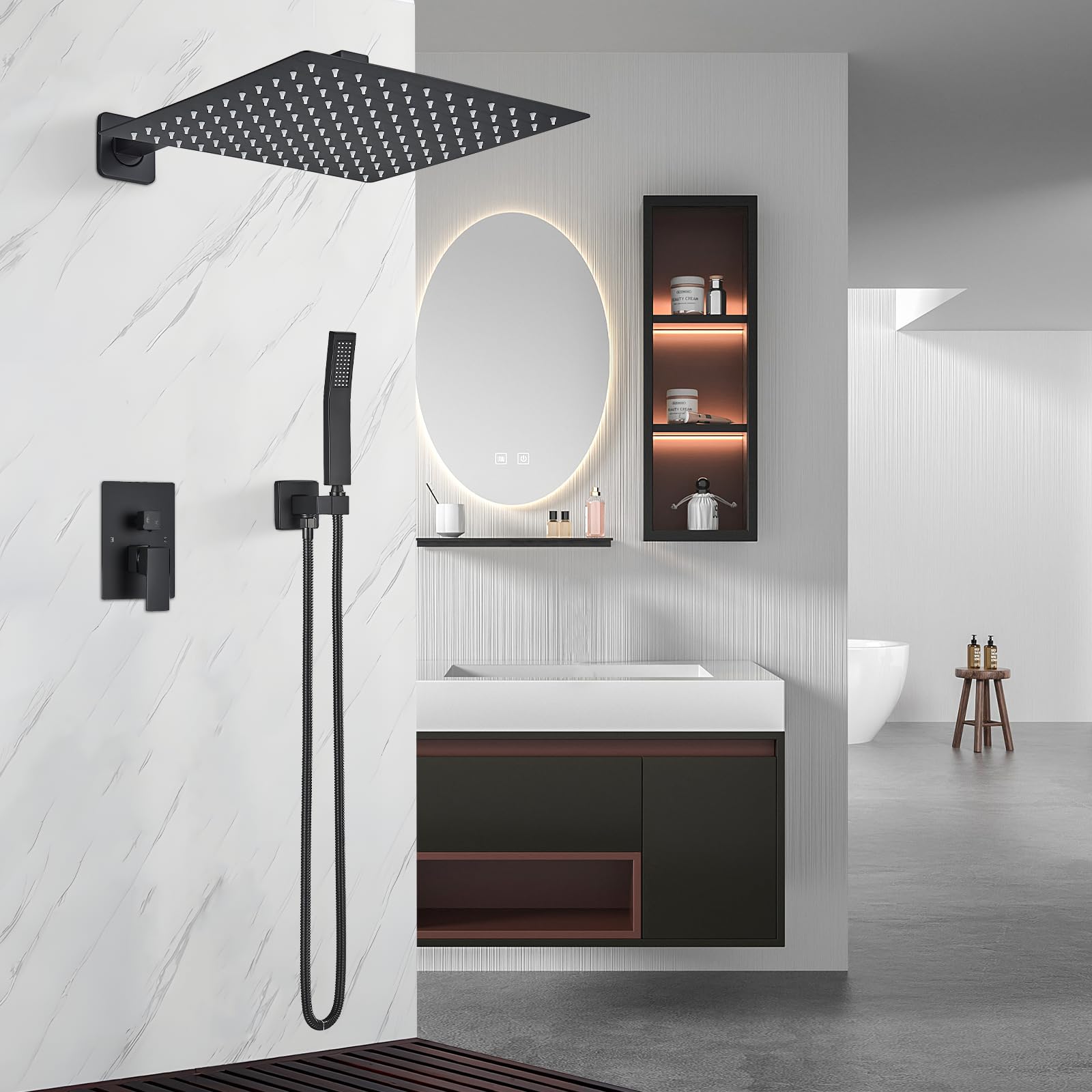 Premium Matte Black Rain Shower System - 12