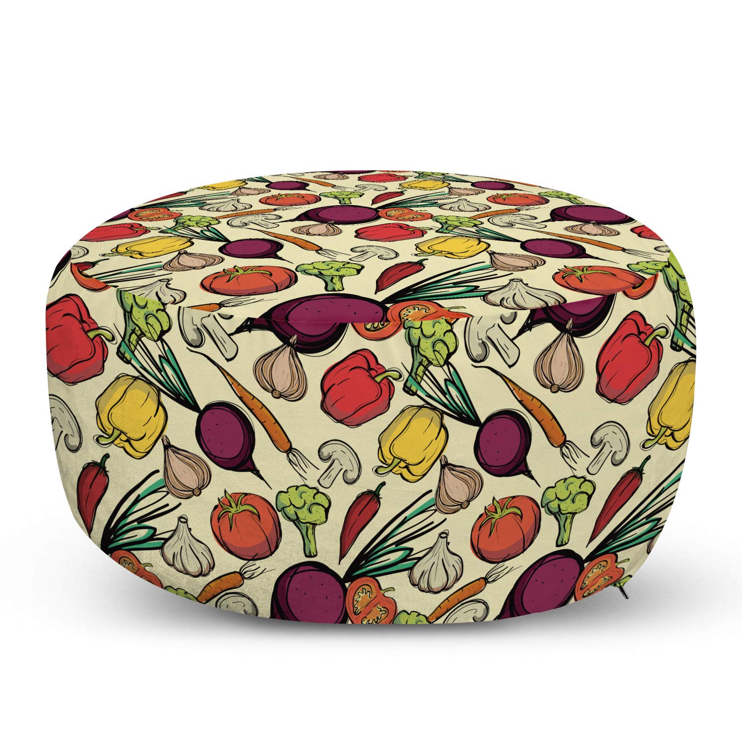 Ambesonne Organic Farm Vegetable Ottoman Pouf - Carrot Garlic Mushroom Design, Soft Foot Rest with Removable Cover for Living Room & Bedroom, Multicolor Cartoon Decor | Perfect for Home Decor, Kids Room & Cozy Seating
