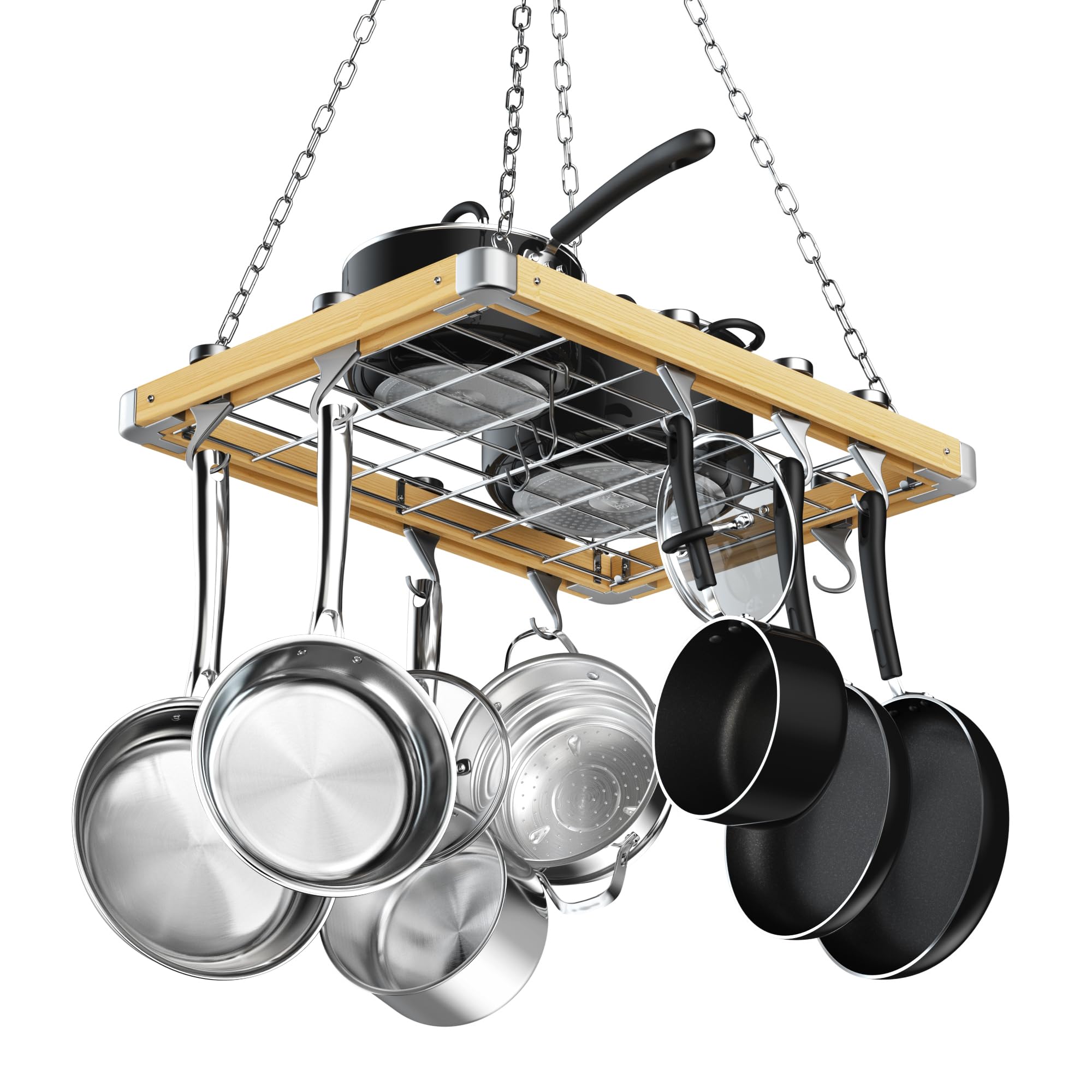 **Cooks Standard 24x18 Inch Brown Wooden Ceiling Mounted Pot Rack – Space-Saving Kitchen Storage for Pots, Pans & Utensils**