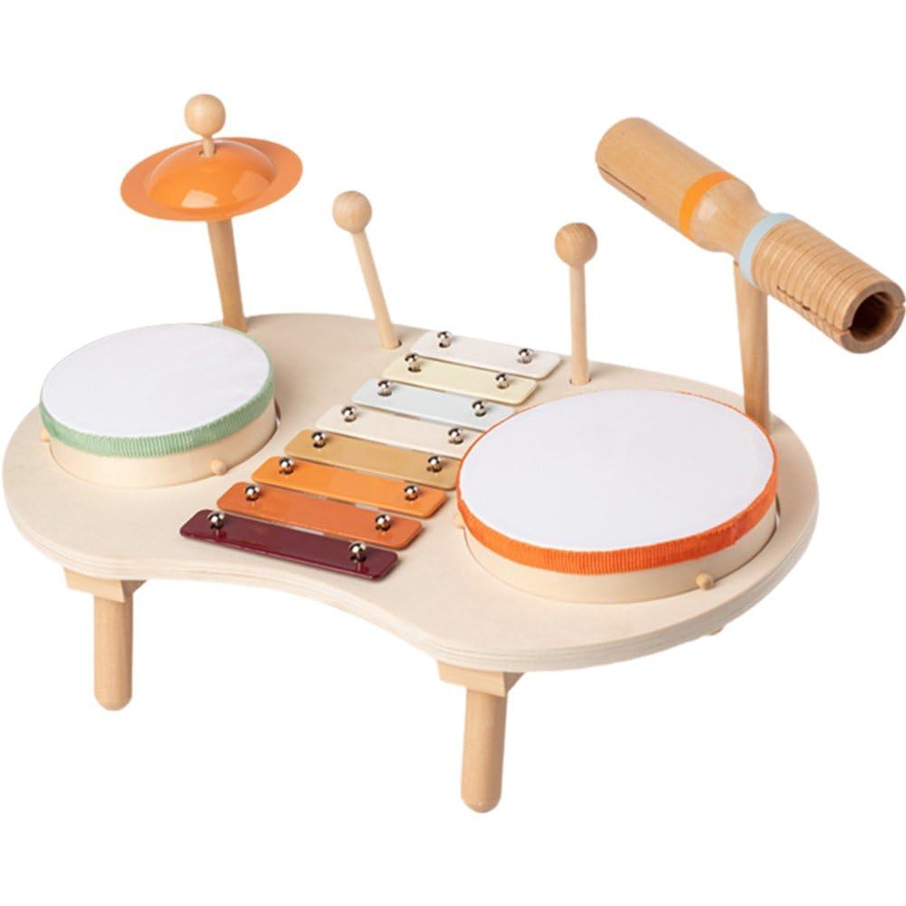 Kids Wooden Drum Kit - Montessori Musical Toy Set for Babies & Toddlers - Early Education Instrument with Natural Wood Design - Perfect for Home Play, Classroom Learning & Birthday Gifts