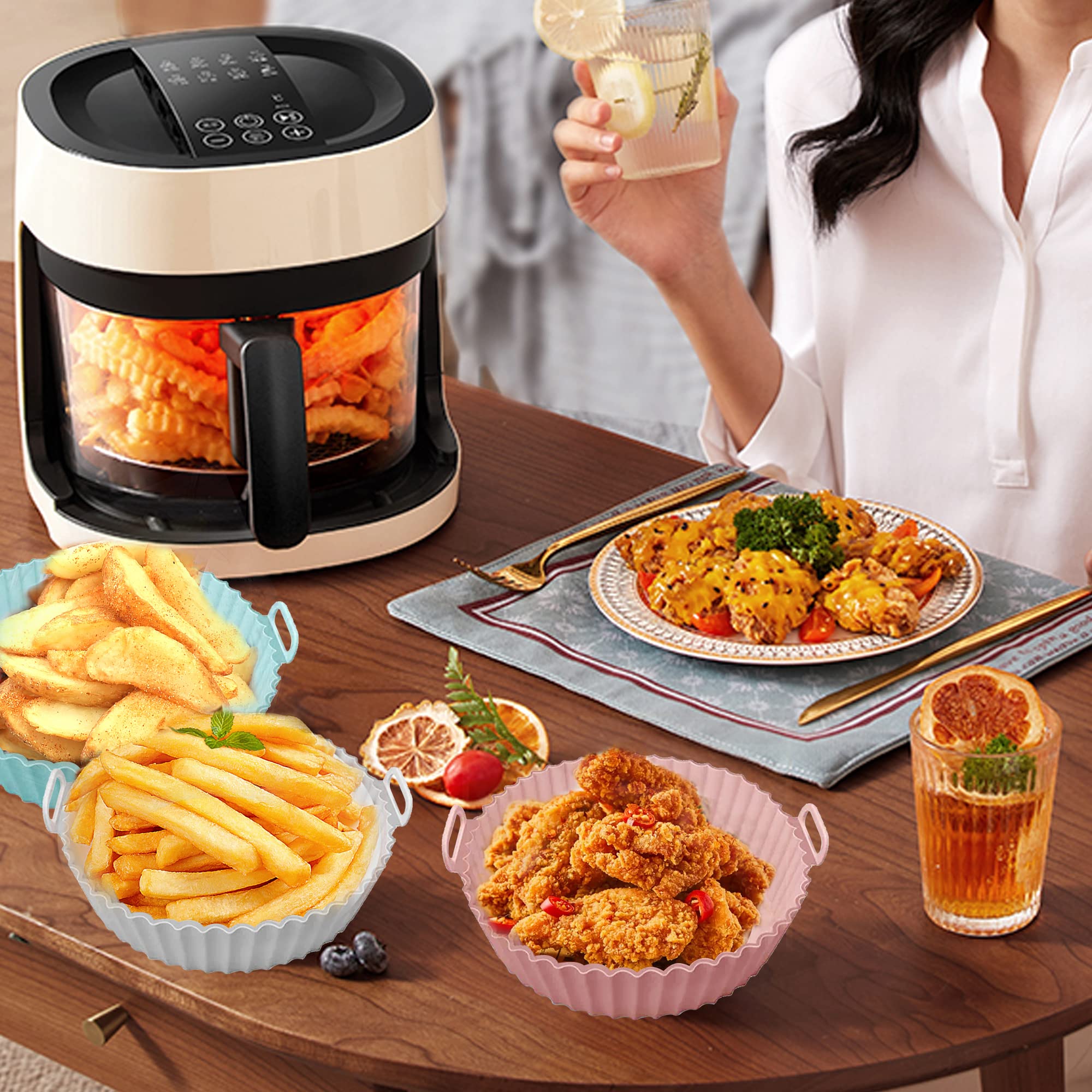 3-Pack Non-Stick Silicone Air Fryer Liners for 3QT-5QT Air Fryers | Reusable, Heat-Resistant & Parchment Paper Replacement | Perfect for Cooking, Baking & Roasting Chicken Wings, Fries & Vegetables