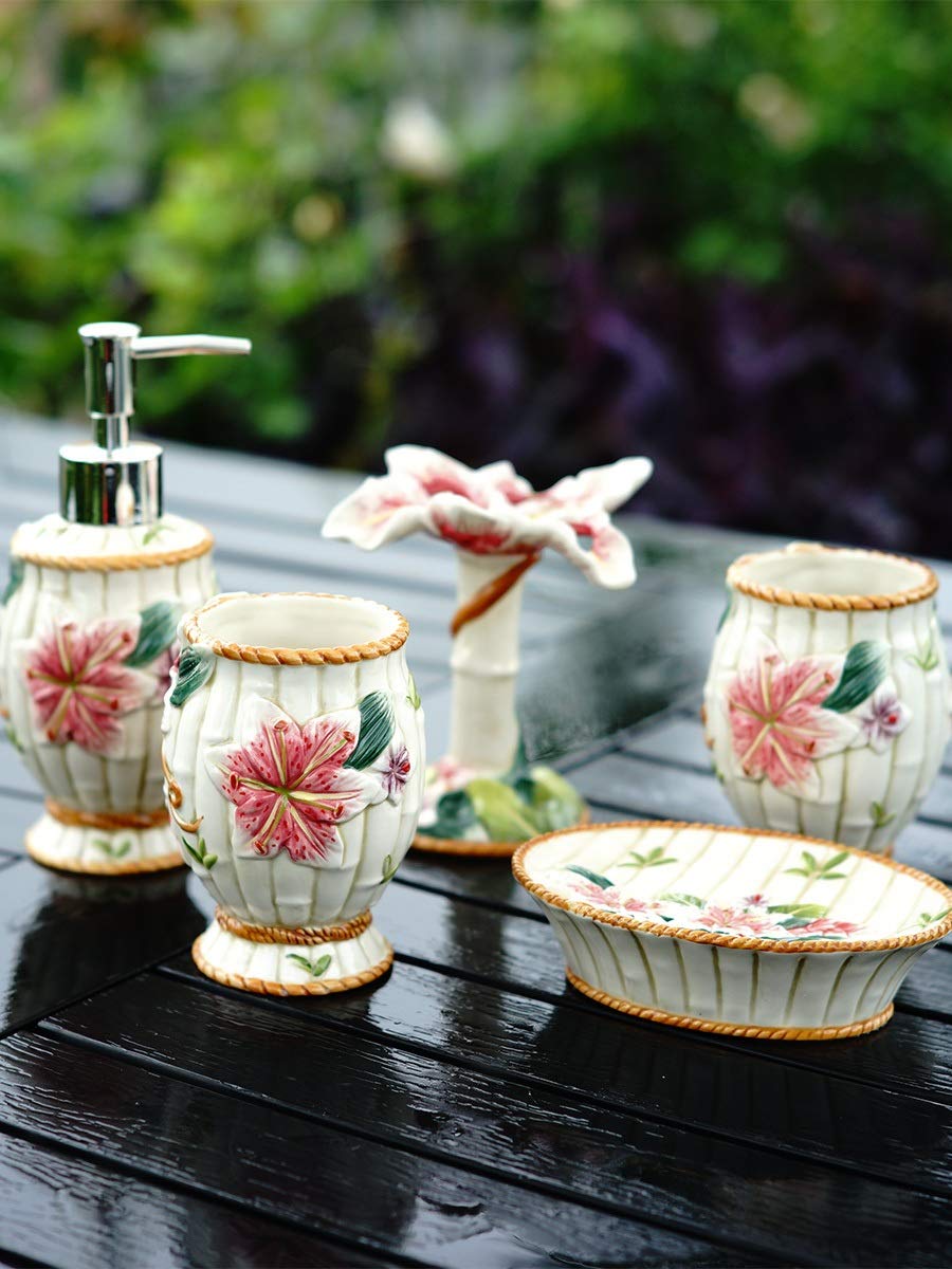 Ceramic Toothbrush Holder & Soap Dish Set - Bathroom Decor for Home & Hotel Use