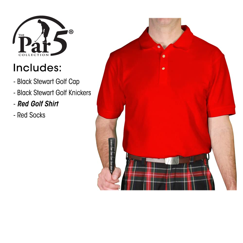 Black Stewart Golf Outfits for Men - Premium Red Tartan Polo Shirt & Pants Set - Comfortable & Stylish Golf Attire for Tournaments & Casual Play