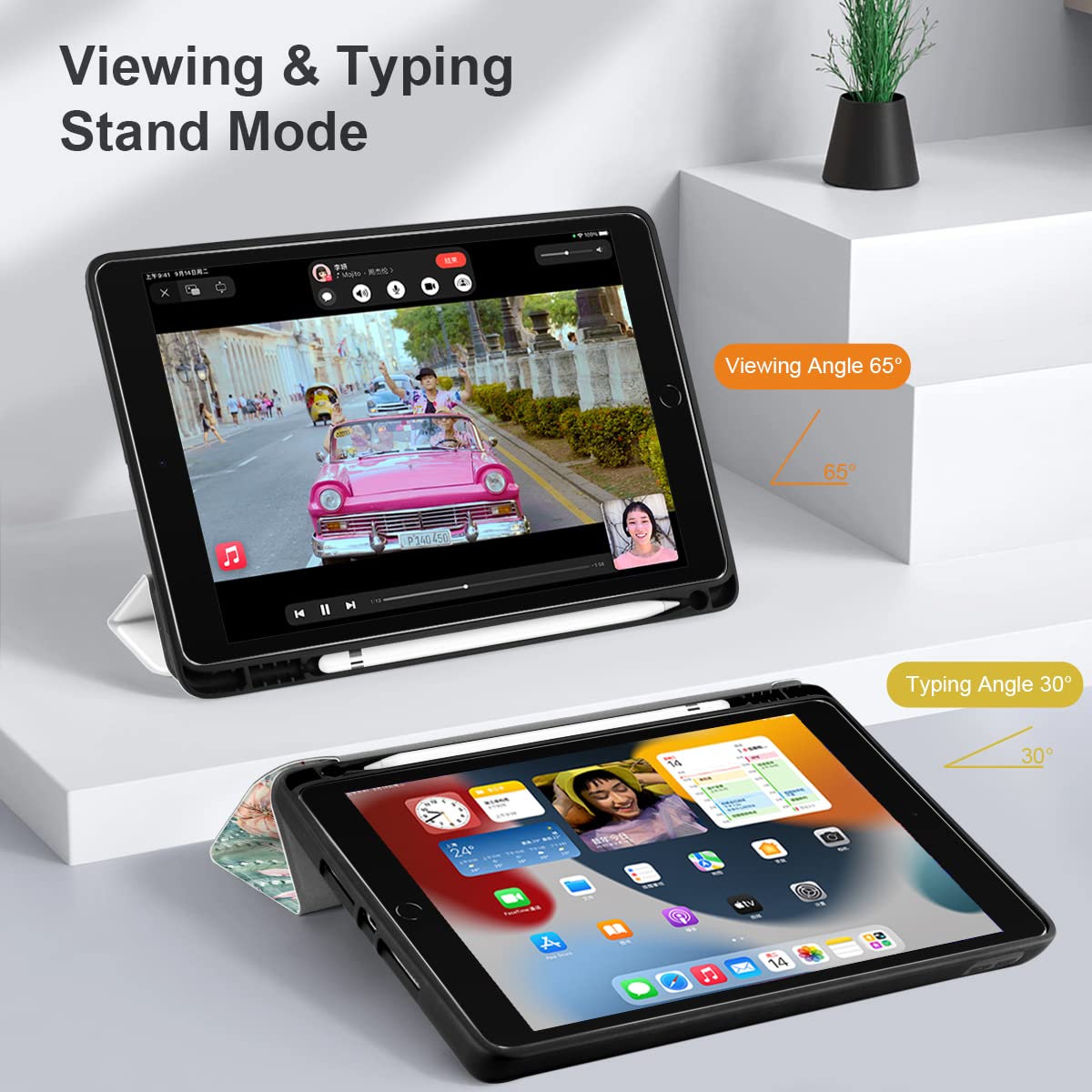 DONGKE iPad 10.2 Inch Case (2021/2020/2019) - Compatible with iPad 9th/8th/7th Generation - Slim Stand Protective Cover with Pencil Holder & Auto Sleep/Wake - Soft TPU Back - Saguaro Cactus Design - Perfect for Work, School & Travel