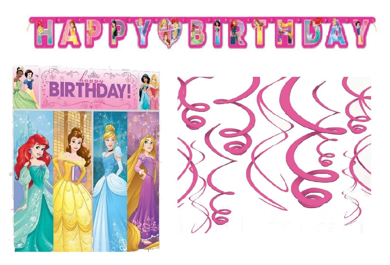 Royal Princess Birthday Party Decorations Kit - Swirl Hanging Decor, Wall Backdrop, Happy Birthday Banner | Perfect for Girls' Birthday Celebrations, Princess Themed Parties, Baby Showers & Special Events
