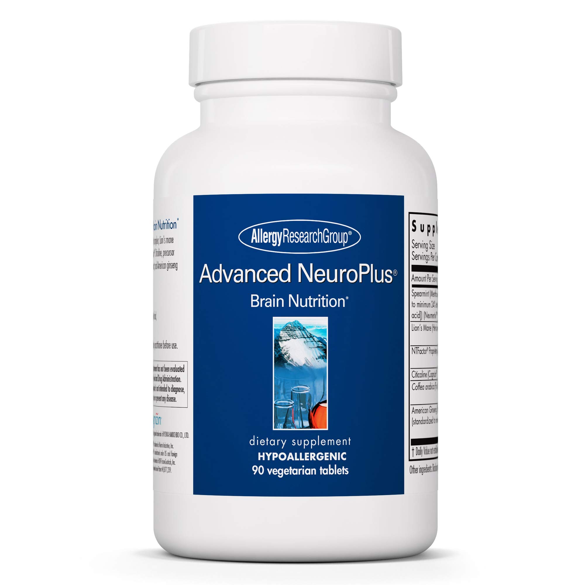 Allergy Research Group Advanced NeuroPlus Supplement - 90 Vegetarian Capsules for Memory & Focus Support, Brain Function Health with Lion's Mane | Cognitive Enhancement for Students, Professionals & Seniors