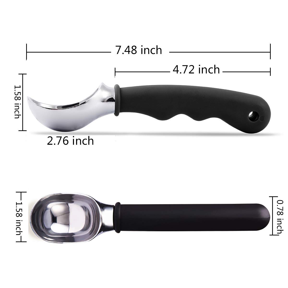 Premium Ice Cream Scoop with Comfortable Silicone Non-Slip Grip - Ergonomic Handle for Easy Ice Cream, Cookie Dough & Pie Serving - Dishwasher Safe Kitchen Tool (Black) - Perfect for Home Kitchens, Ice Cream Shops & Baking Enthusiasts