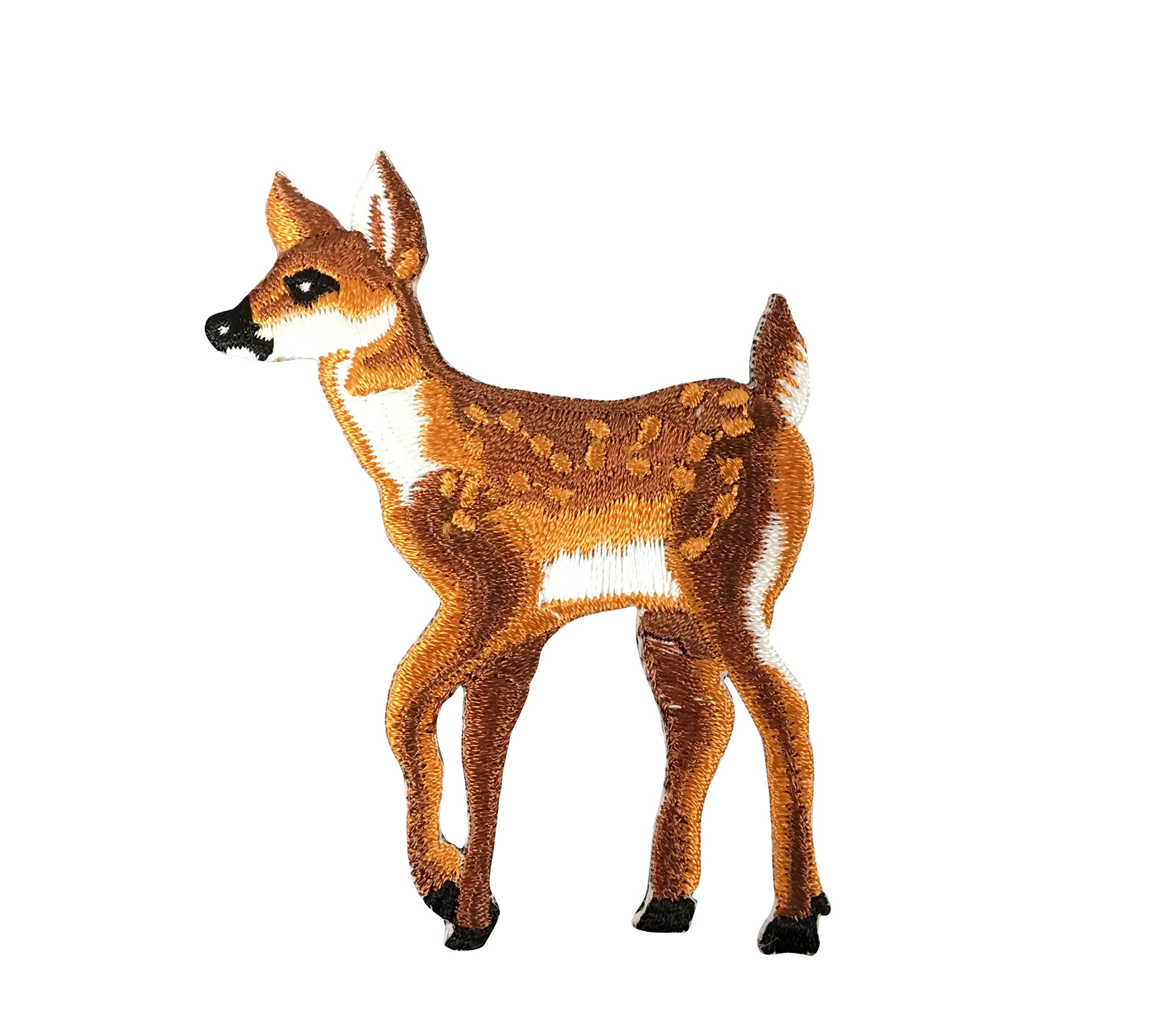 Fawn Deer Walking Left Embroidered Iron On Patch - Wildlife Animal Applique for Jackets, Hats & Backpacks - DIY Sewing & Costume Accessories