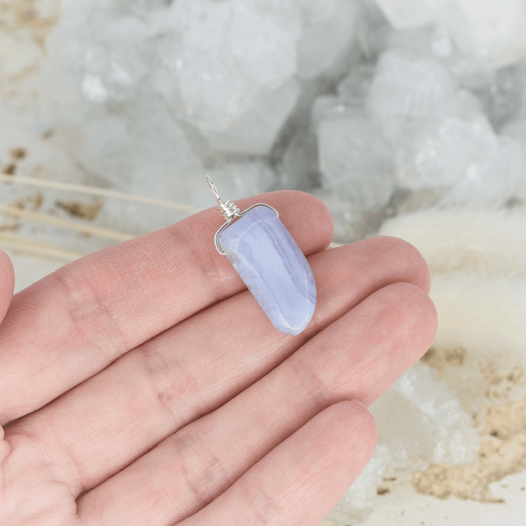 Small Smooth Blue Lace Agate Crystal Pendant Necklace with Gentle Point - Healing Stone Jewelry for Meditation, Energy Balancing & Spiritual Gifts