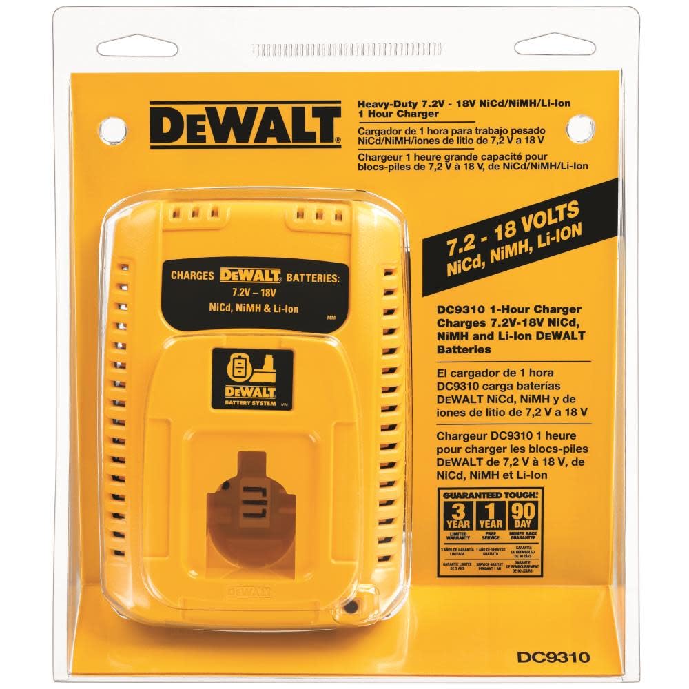 DEWALT DC9310 1-Hour Fast Charger for 7.2V-18V Cordless Power Tool Batteries - Perfect for Drills, Saws & Other DEWALT Tools