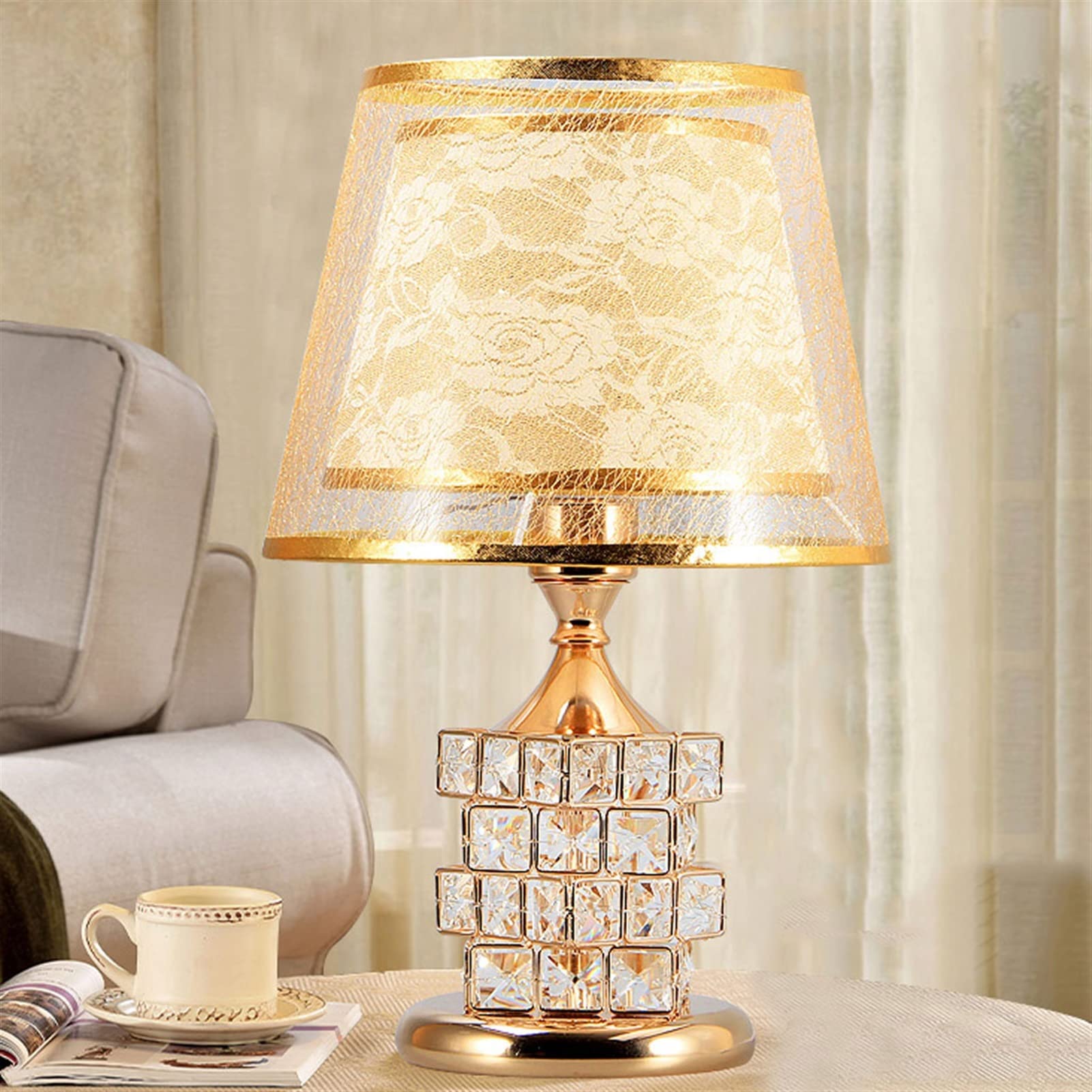 Modern Crystal Table Lamp - Set of 2 Elegant Glass Nightstand Lamps for Bedroom, Living Room & Girls Room | Dimmable LED Bedside Lighting for Home Decor & Reading