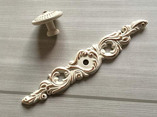 Elegant Creamy White Gold Drawer Knobs with Back Plate - Vintage Cabinet Pulls for Dresser, Kitchen Cabinets & Furniture Hardware (Small Plate Included) - Perfect for Home Renovation & DIY Projects