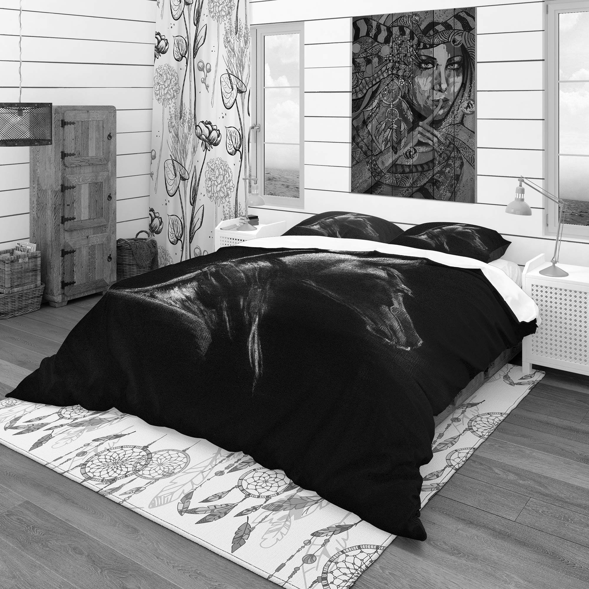 Black Horse Traditional Duvet Cover Set - Twin Size 3-Piece Animal Print Bedding | All-Season Comfort for Kids' Rooms, Guest Bedrooms & Themed Decor