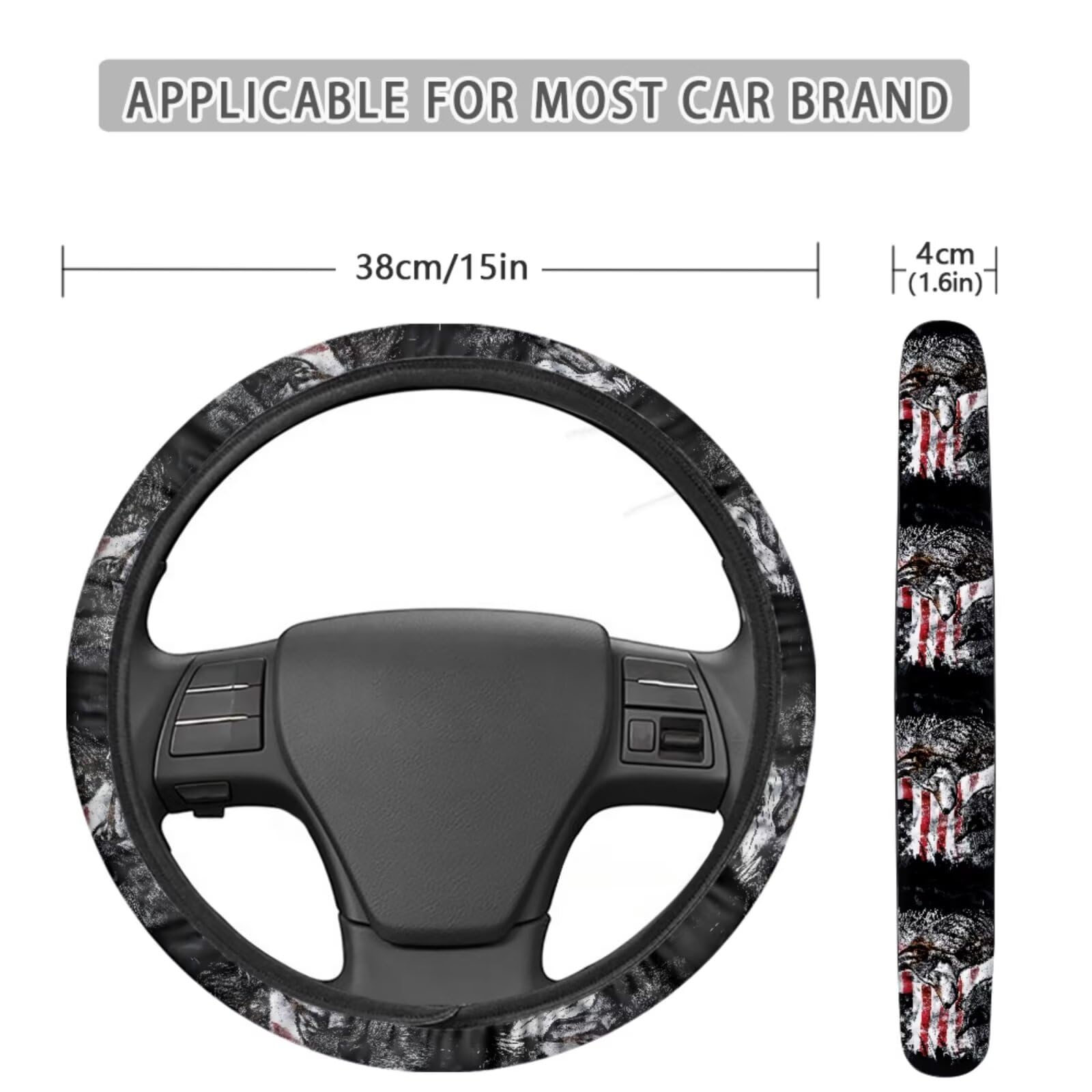 Wolf American Flag 13-Piece Car Accessories Set - Front & Back Seat Covers, Steering Wheel Cover, Seat Belt Protectors & Car Coasters | Durable & Comfortable for SUV, Truck & Sedan | Perfect for Road Trips, Daily Commute & Car Protection