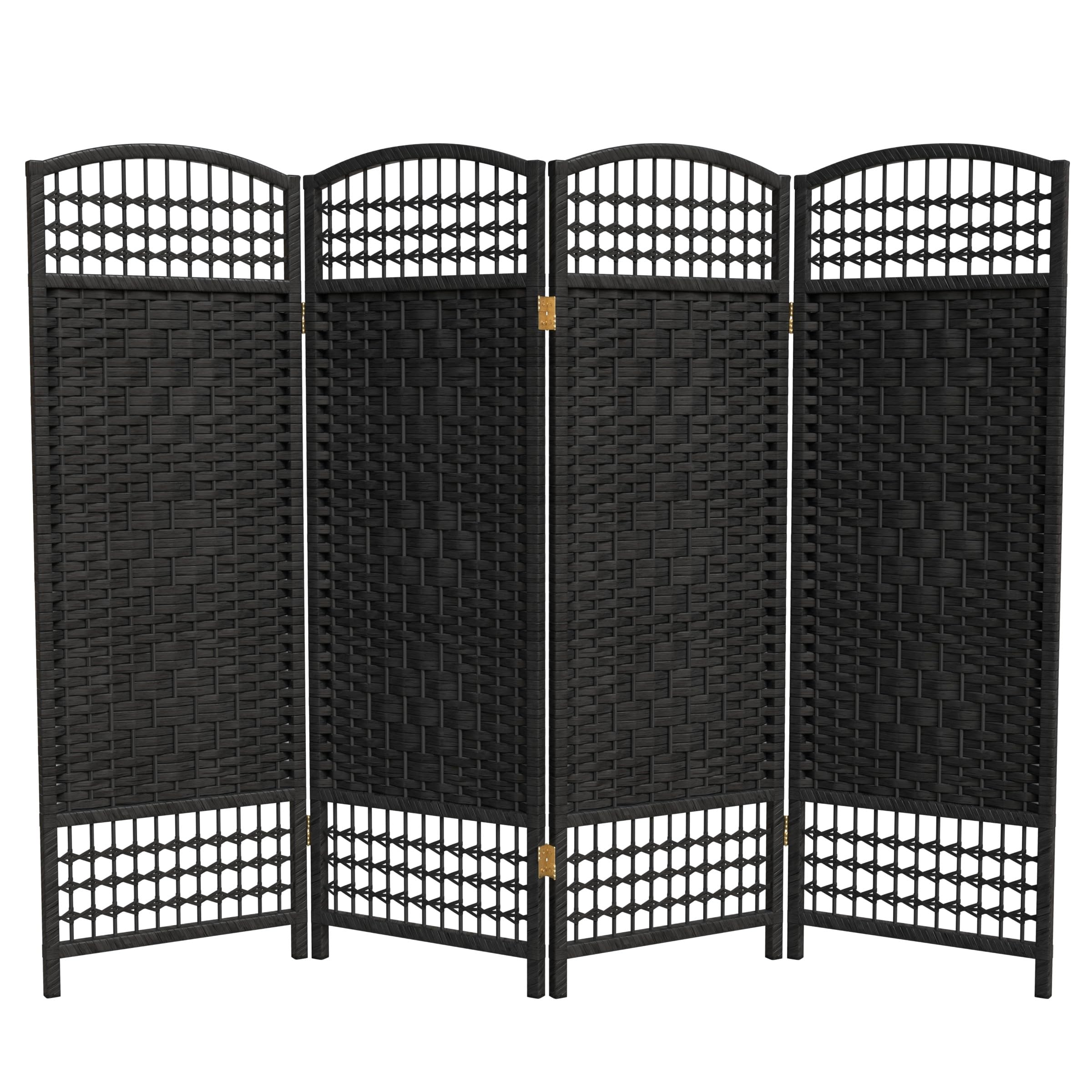 4 ft. Black Short Fiber Weave Folding Room Divider Screen - 4 Panel Privacy Partition for Home, Office & Events - Perfect for Space Separation & Decoration