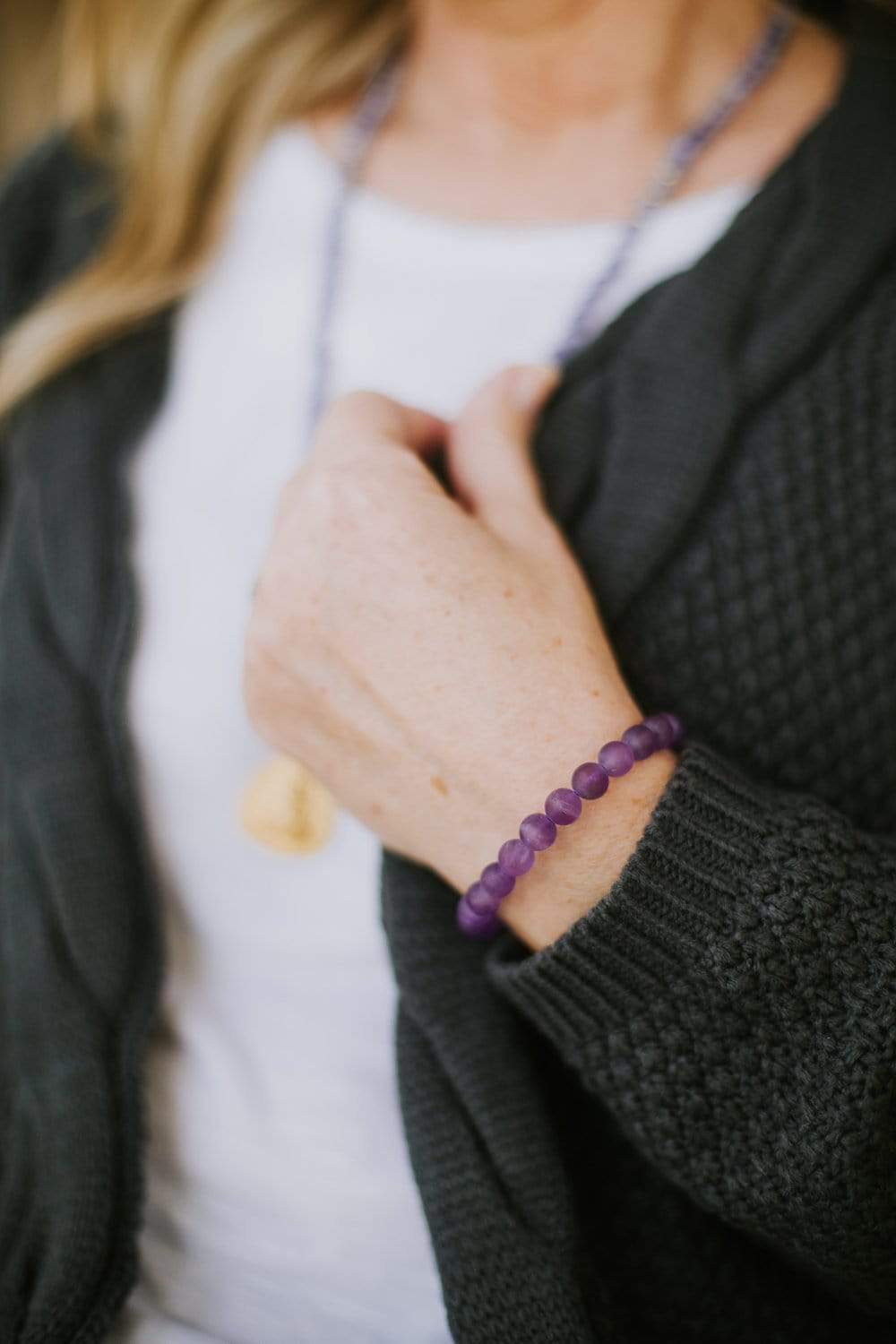 Healing Matte Amethyst Wrist Mala Beads - Natural Stone Meditation Bracelet for Stress Relief & Spiritual Balance | Perfect for Yoga, Mindfulness & Chakra Healing