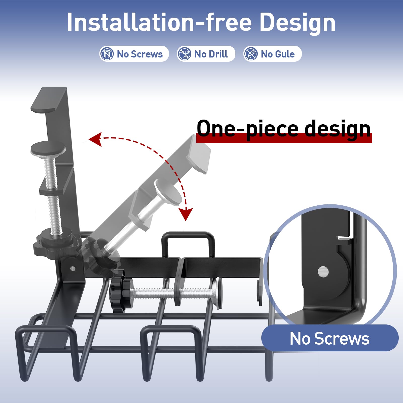 SpaceCare Under Desk Cable Management Tray - No Drill Wire Organizer for Home & Office - Black Cable Rack & Cord Holder Kit (1 Pack) - Perfect for Computer, Gaming & Workspace Organization