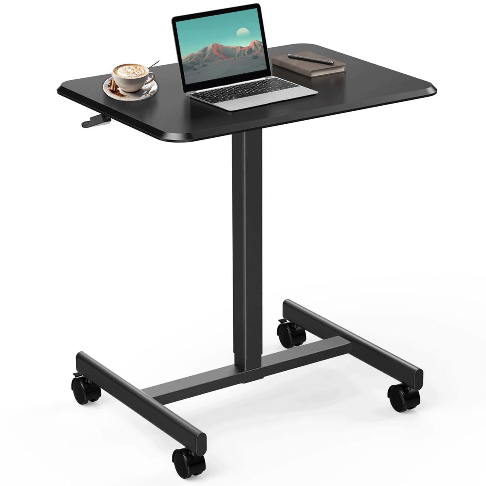 Adjustable Mobile Standing Desk with Wheels - Portable Laptop Computer Cart for Home & Office - Ergonomic Height Adjustable Rolling Workstation (Black) - Perfect for Small Spaces, Remote Work & Classroom Use