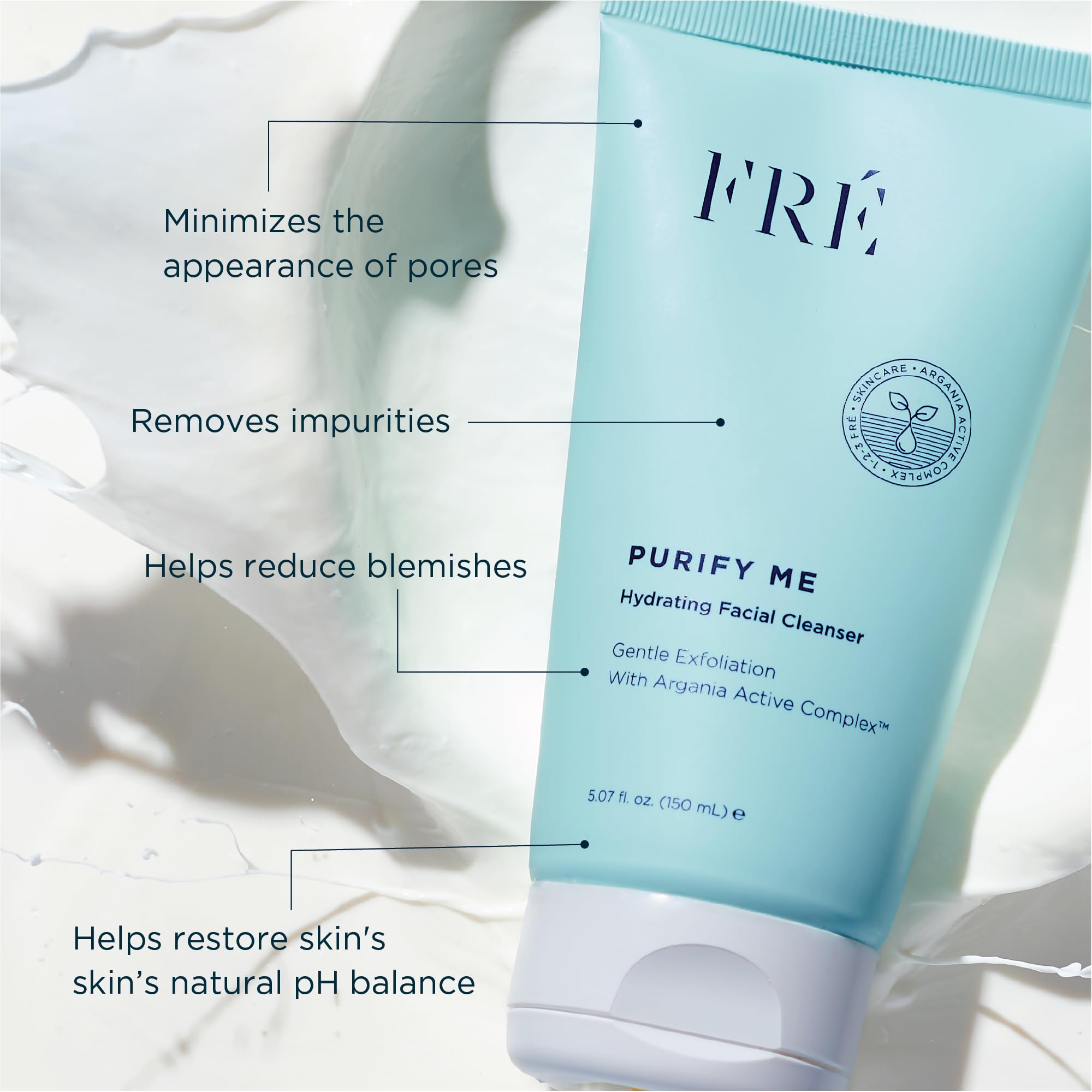PURIFY ME by FRE Skincare - Gentle Hydrating Facial Cleanser & Exfoliator for Clear Skin | Minimizes Pores, Reduces Blemishes & Breakouts | Deep Exfoliation & Hydration | 5.07 oz | Perfect for Daily Skincare Routine & Travel