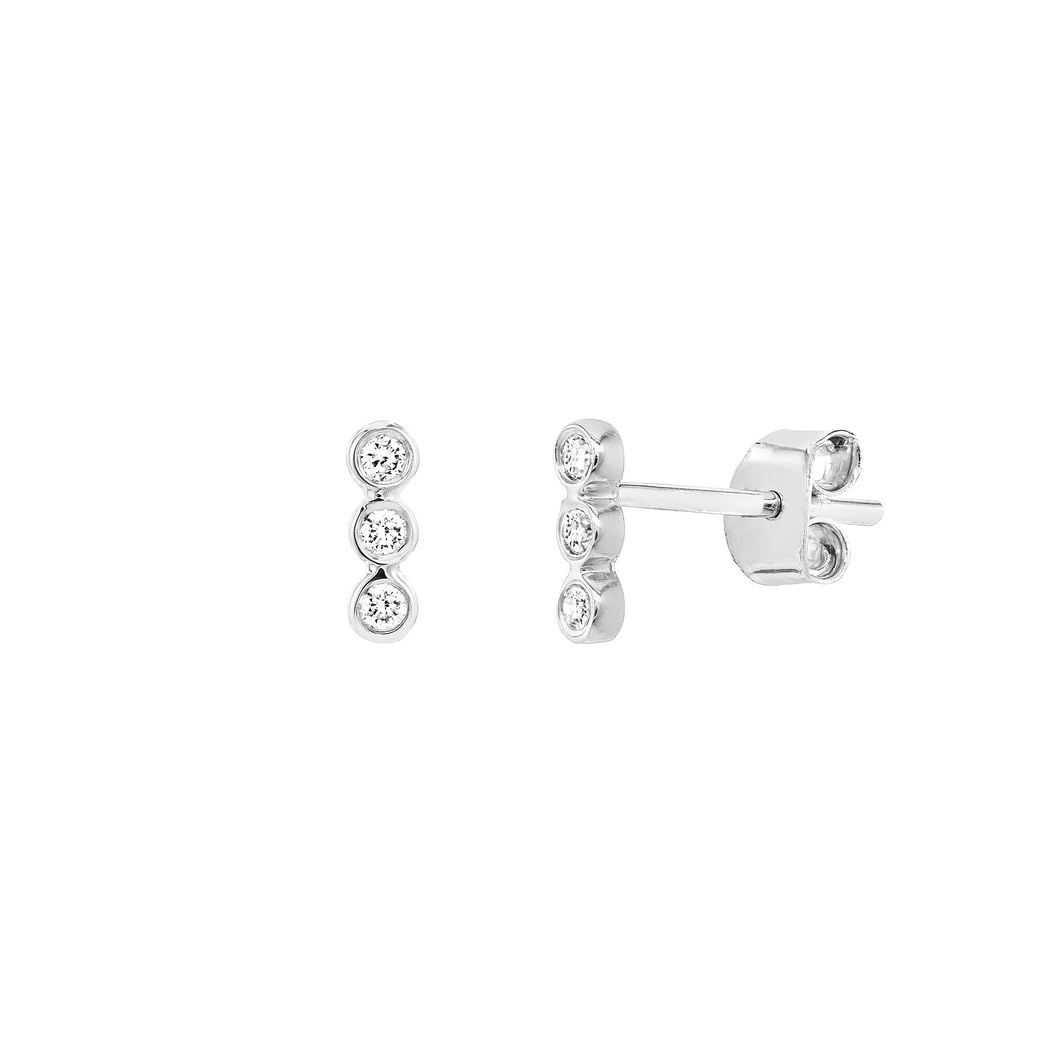 14K Gold 0.06 DWT Diamond Bezel Set Trio Stud Earrings for Women - White Gold & Yellow Gold Options | Elegant Everyday Wear & Gift for Special Occasions