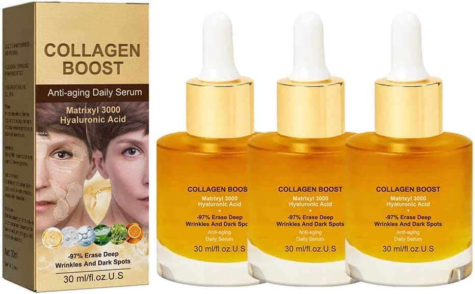 30ml Pedia Advanced Collagen Boost Anti-Aging Serum with Hyaluronic Acid - Pure Face Moisturizer for Wrinkles & Fine Lines - 3 Pack for Daily Skincare Routine & Nighttime Regimen