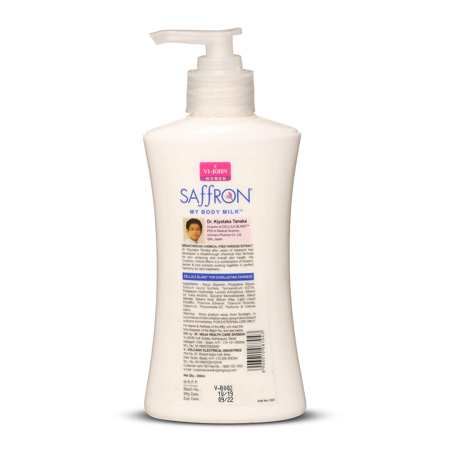 VI-JOHN 100% Natural Chemical-Free Fairness Extract Whitening Body Lotion with Saffron & Botanical Extracts - 250ml (Pack of 2) | Brightening & Hydrating Skin Care for Daily Use, Perfect for Dry & Dull Skin
