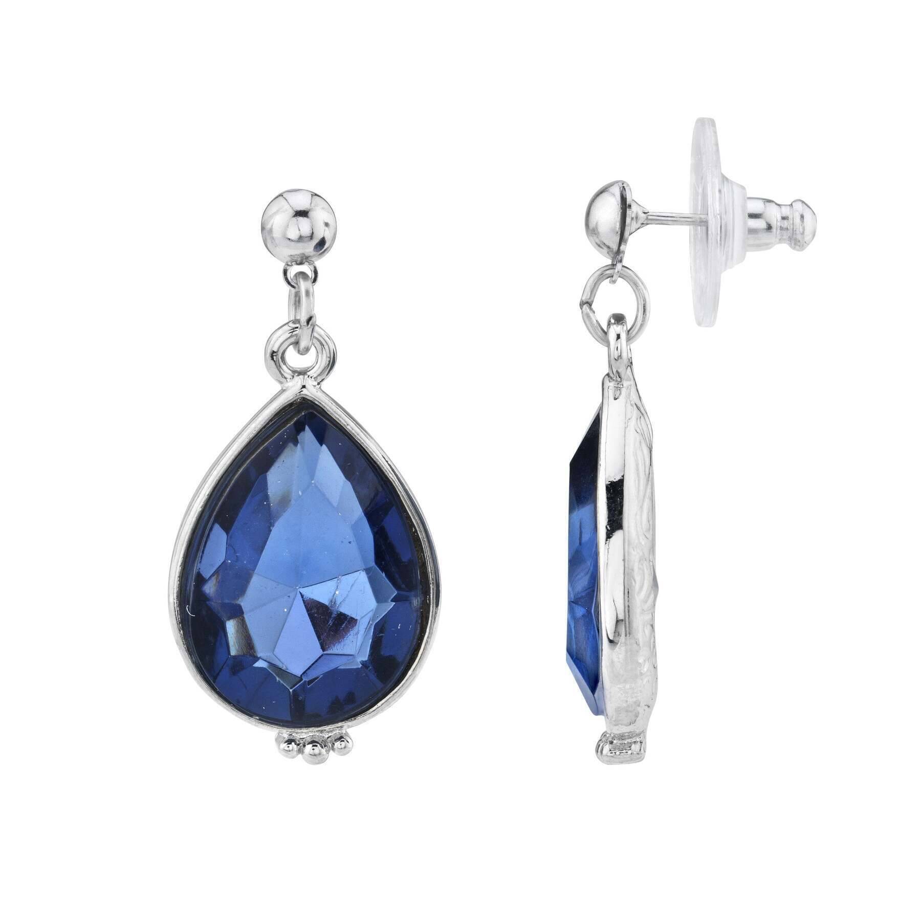 1928 Jewelry Classic Montana Blue Faceted Teardrop Stone Post Drop Earrings for Women - Vintage Style Dangle Earrings for Party, Wedding & Evening Wear