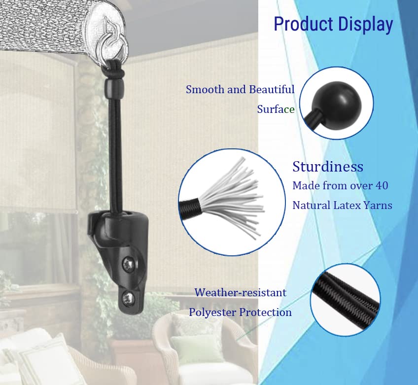 Universal Bungee Tie Down - 6-Pack Black 4-Inch Weather-Resistant Roller Shade Parts for Exterior & Outdoor Roller Blinds - Perfect for Securing Shades in Patios, Garages and RVs