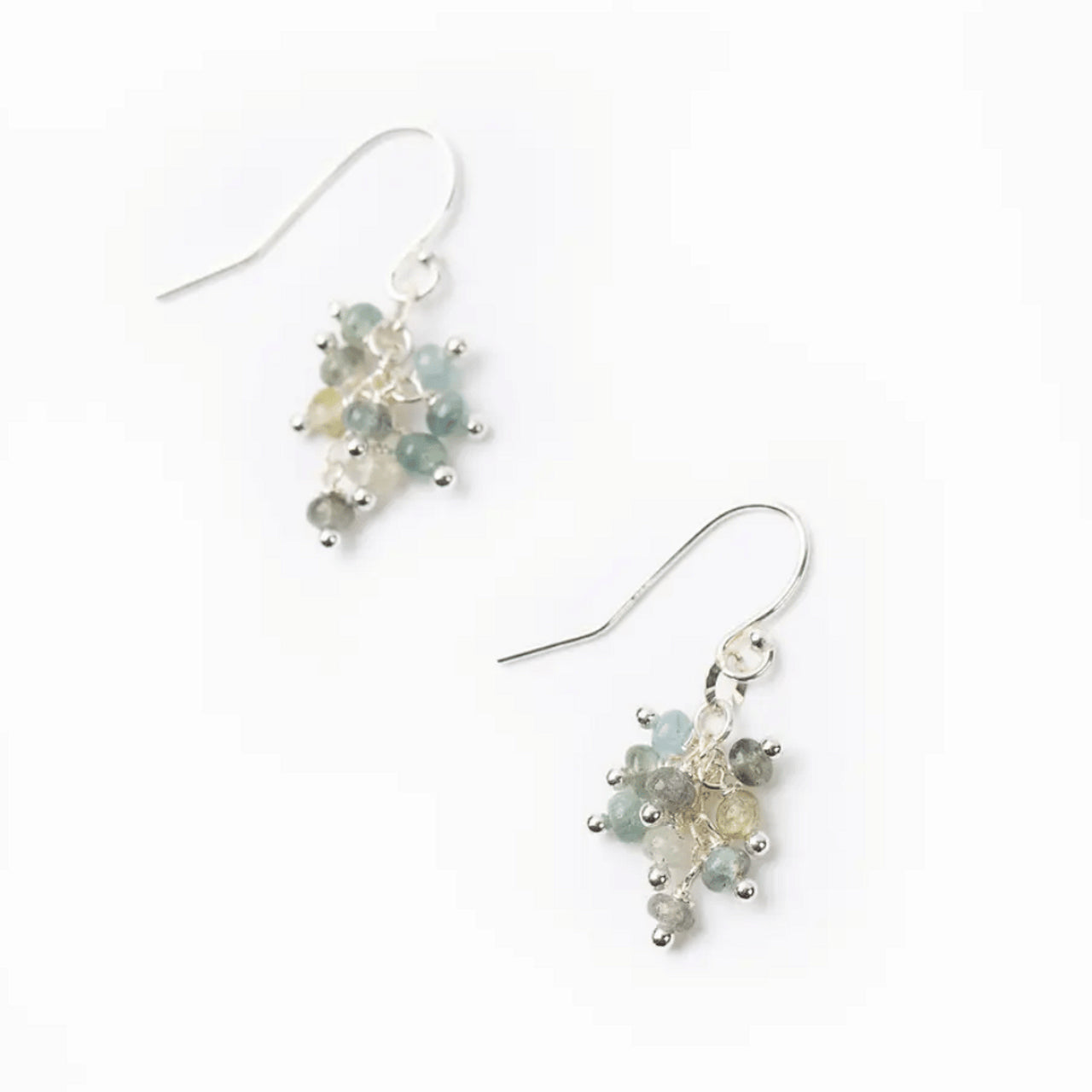 Vaughan Ripple Collection Green Moss & Silver Cluster Earrings | Elegant Dangle Earrings for Women | Perfect for Parties, Weddings & Evening Events