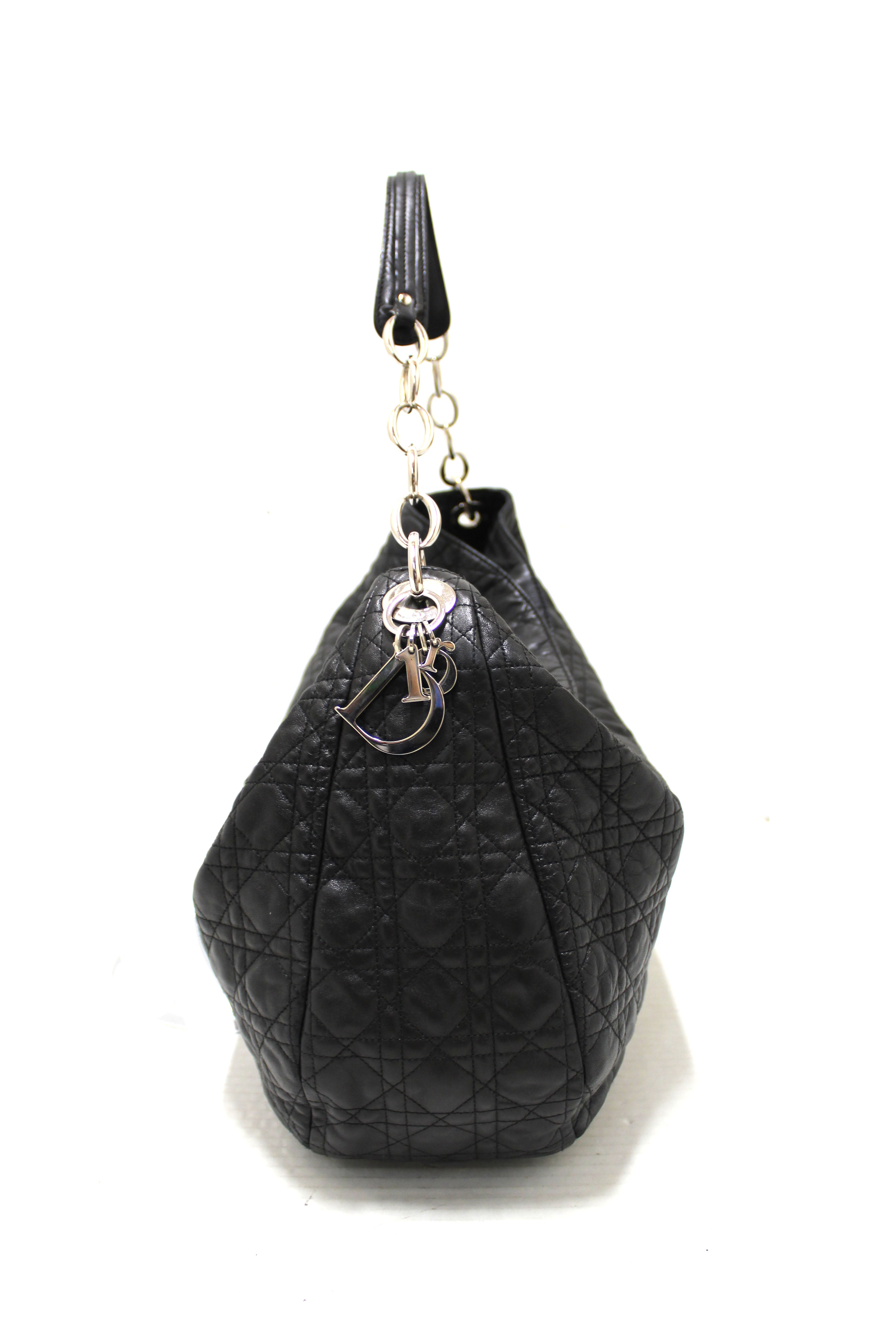 Authentic Christian Dior Black Lady Dior Cannage Quilted Lambskin Soft Medium Hobo Bag - Luxury Handbag for Women, Perfect for Evening Parties, Weddings & Special Occasions