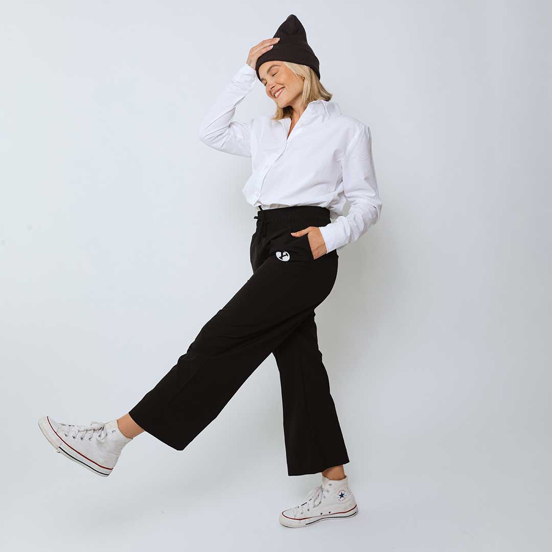 BYU Audrey Wide Leg Pants for Women - High Waisted Stretch Comfortable Trousers, Black - Perfect for Office, Travel & Casual Wear