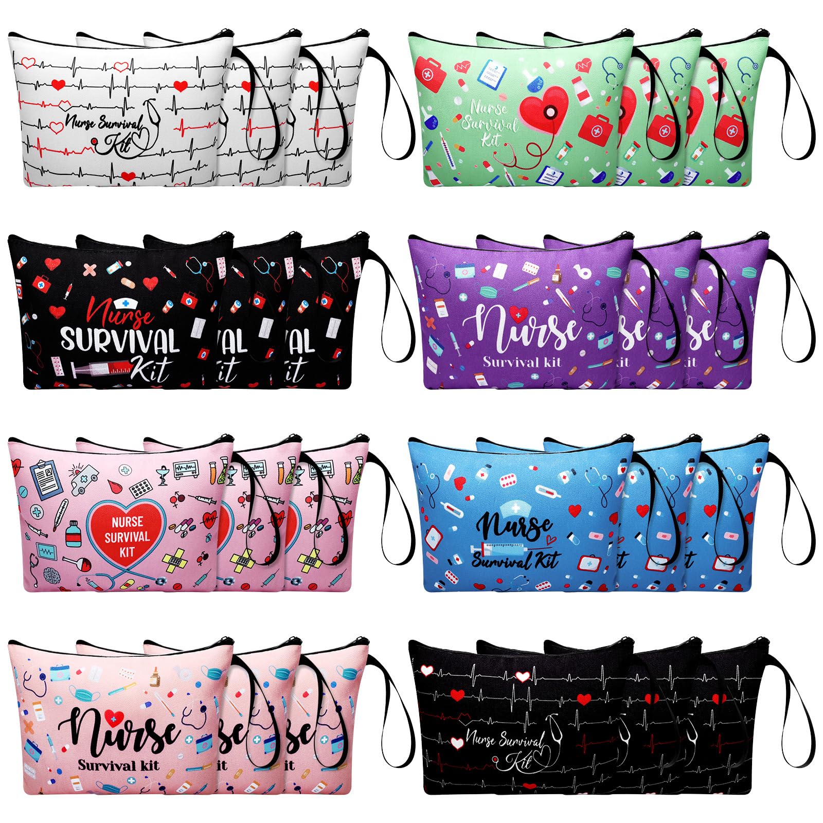 24 Pack Nurse Cosmetic Bags Bulk - Waterproof Canvas Zipper Pouch for Nursing Survival Kit - Perfect Nurse Week Gifts, Healthcare Worker Appreciation & Nursing Graduation 2025 - Great for Travel, Makeup Storage & Medical Supplies Organization