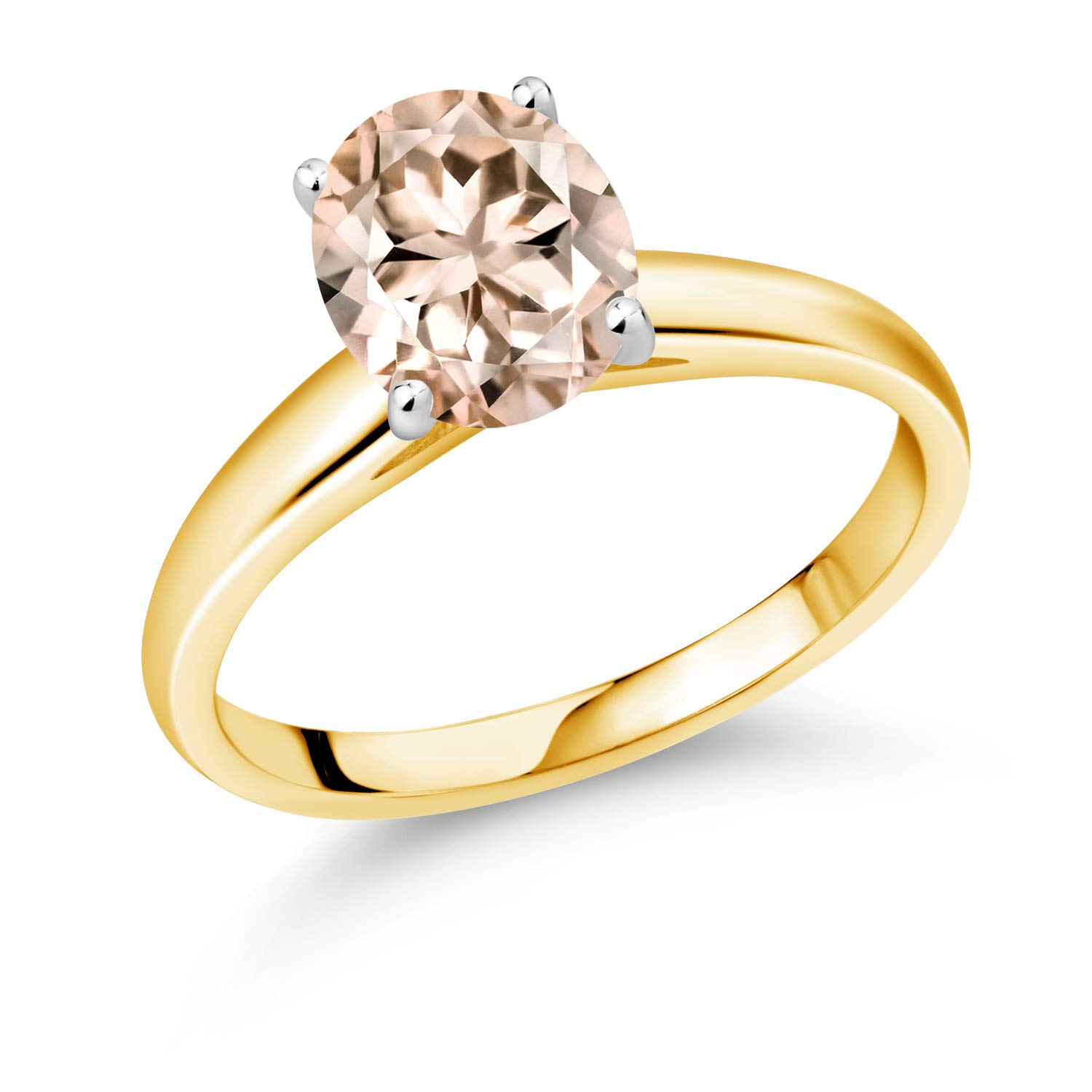 2.00 Ct Oval Peach Morganite 10K Yellow Gold Ring with White Gold Prongs - Gem Stone King | Elegant Engagement, Wedding, Anniversary Gift for Women