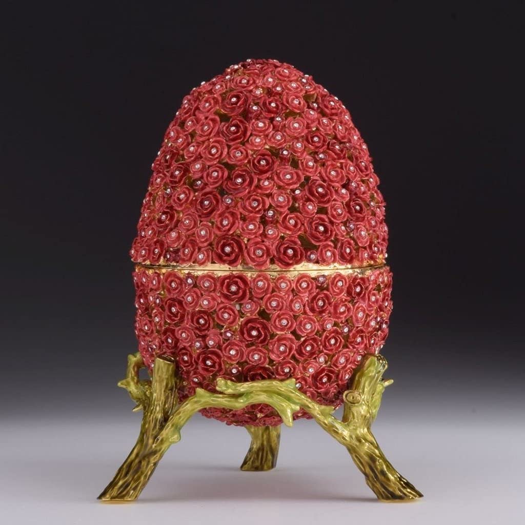 Exquisite Red Russian Floral Faberge Egg Trinket Box - Limited Edition Valentines Day & Easter Gift - Perfect for Collectors, Home Decor & Special Occasions
