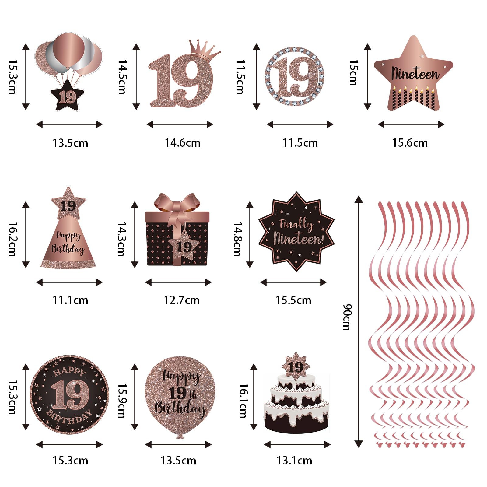 19th Birthday Party Decorations - Rose Gold Hanging Swirls & Streamers with Cutouts for Ceiling Decor | Perfect for 19 Years Old Celebration, Teen Party Supplies | Ideal for Birthday Parties, Milestone Events & Photo Backdrops
