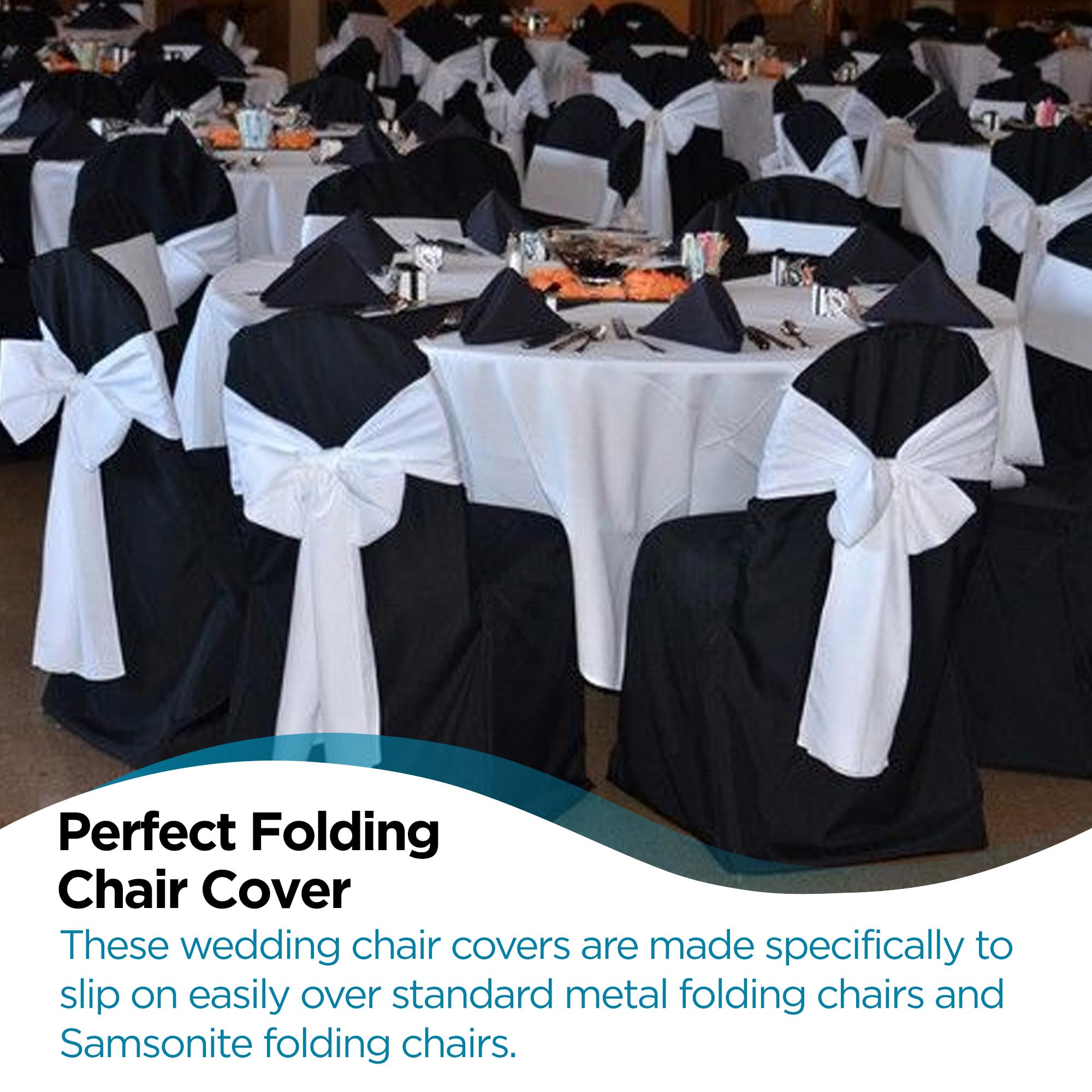 Premium Polyester Banquet Chair Covers - 50 Pack Durable Foldable Slipcovers for Wedding, Party, Reception & Restaurant Decor - Elegant Black - Perfect for Indoor & Outdoor Events, Banquet Halls & Special Occasions