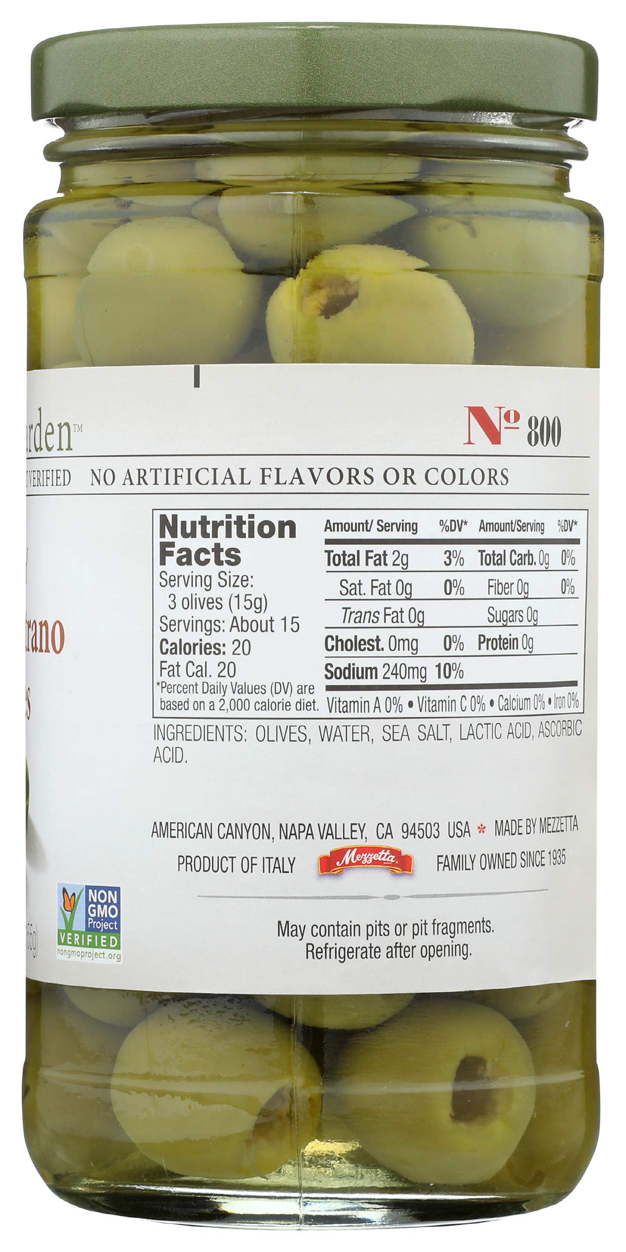 Jeffs Naturals Pitted Castelvetrano Olives, 5.5 oz (156g) - Premium Italian Green Olives for Salads, Charcuterie Boards & Mediterranean Recipes