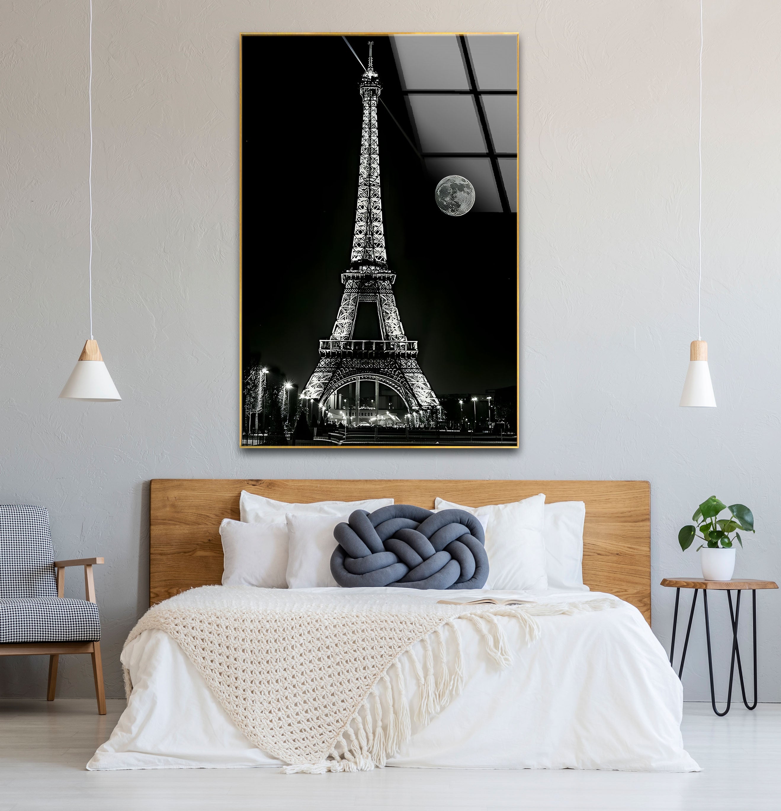 Elegant Black and White Eiffel Tower Glass Wall Art - Parisian Home Decor for Living Room, Bedroom & Office